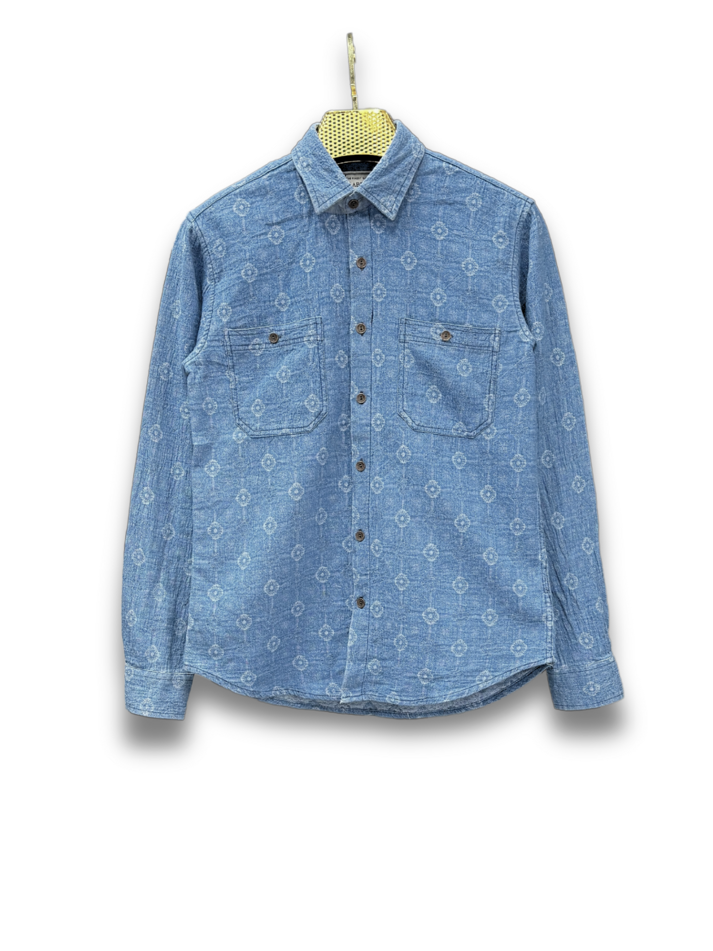 MID BLUE JACQUARD SLIM FIT DENIM SHIRT