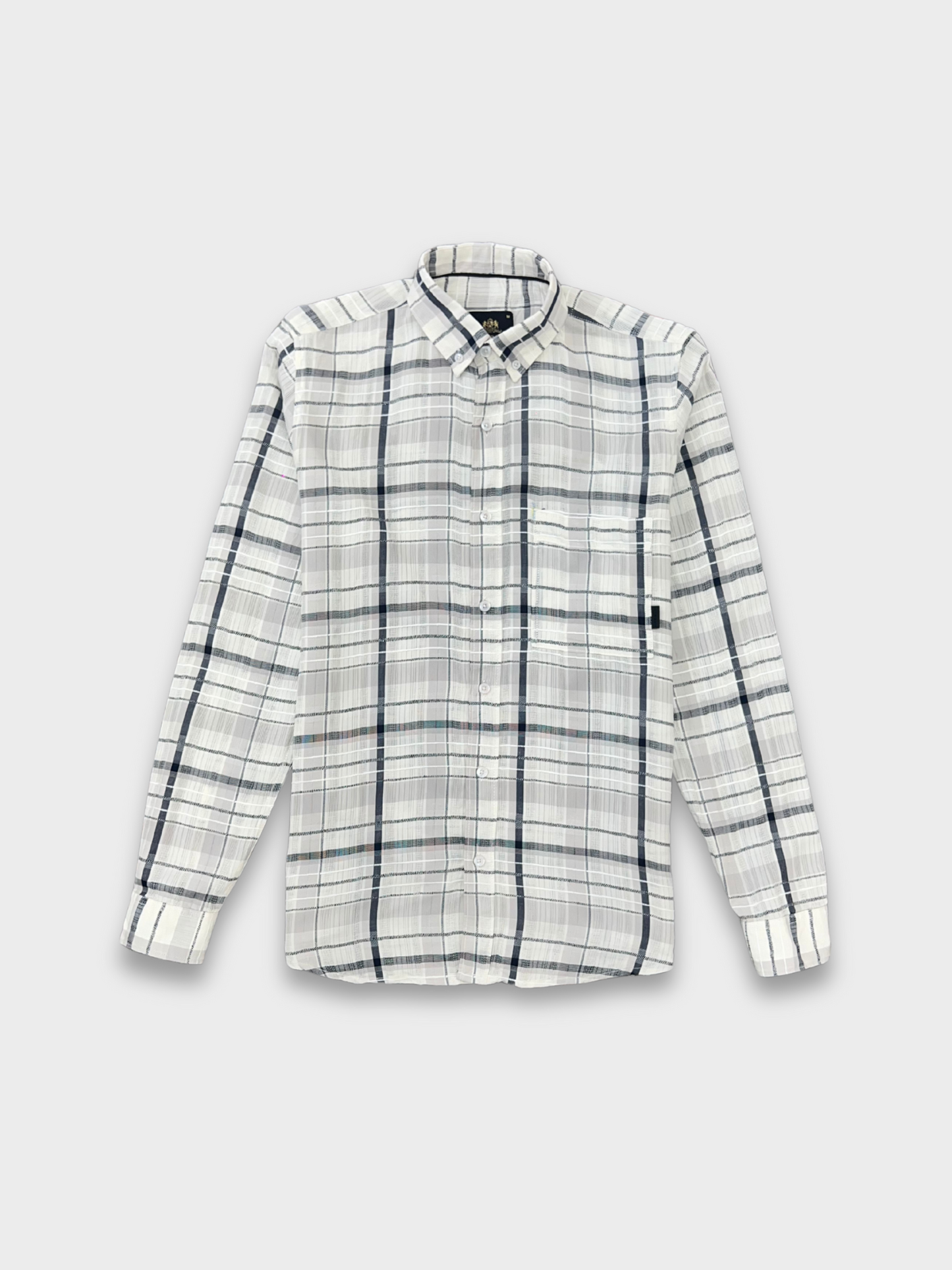 MEN'S SHANEEL EMBROIDERED NAVY BLUE CHECK SLIM FIT SHIRT