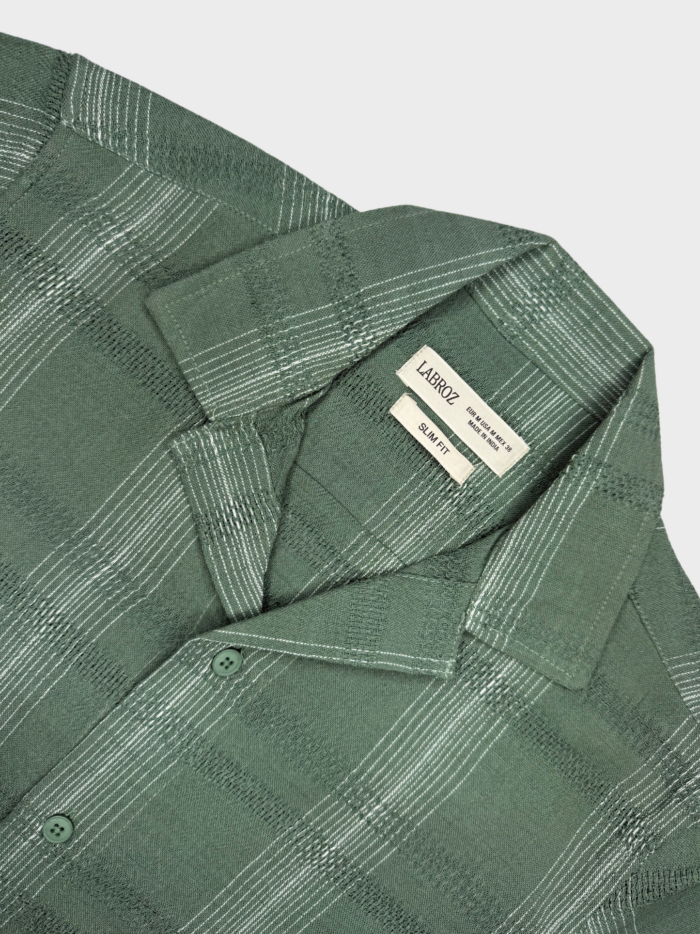 SAGE GREEN STRIPED TEXTURED HALF SLEEVES SHIRT