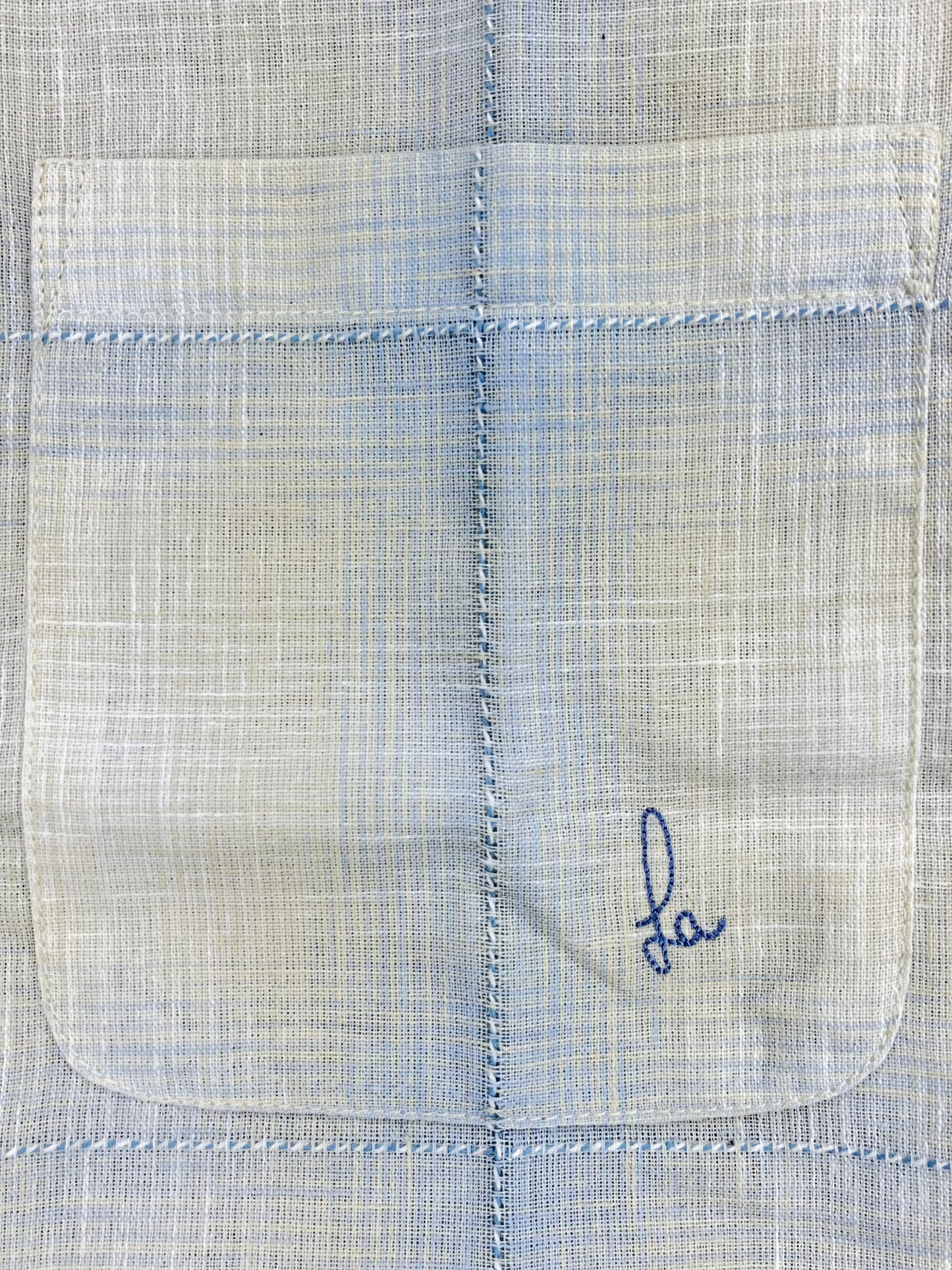 Men's Slim Fit Checkered Light Blue Linen Shirt