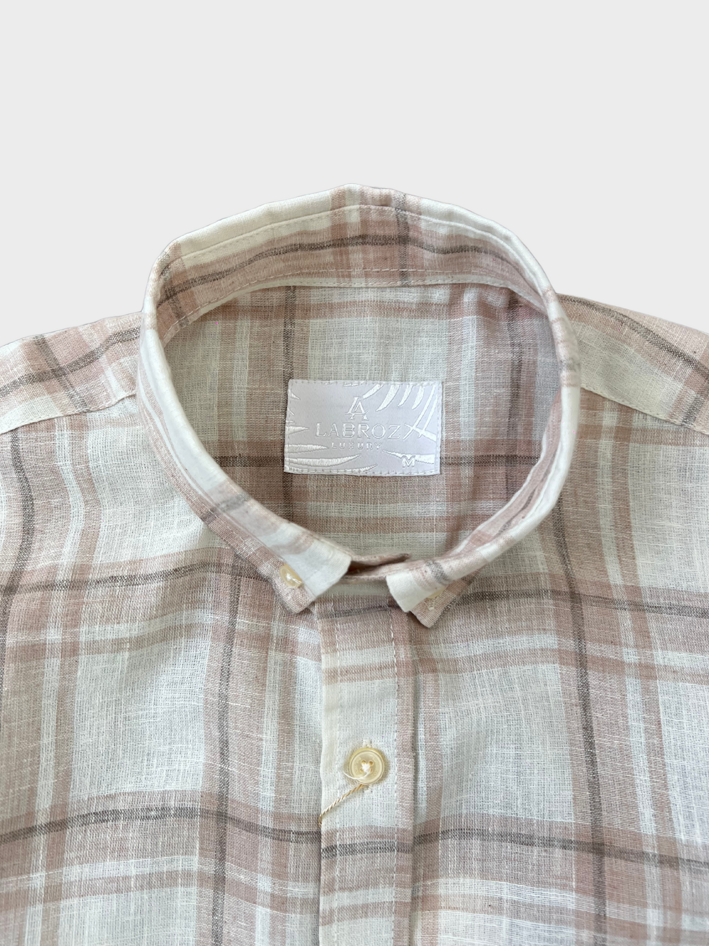 PEACH CHECKERED LINEN BLEND SLIM FIT SHIRT