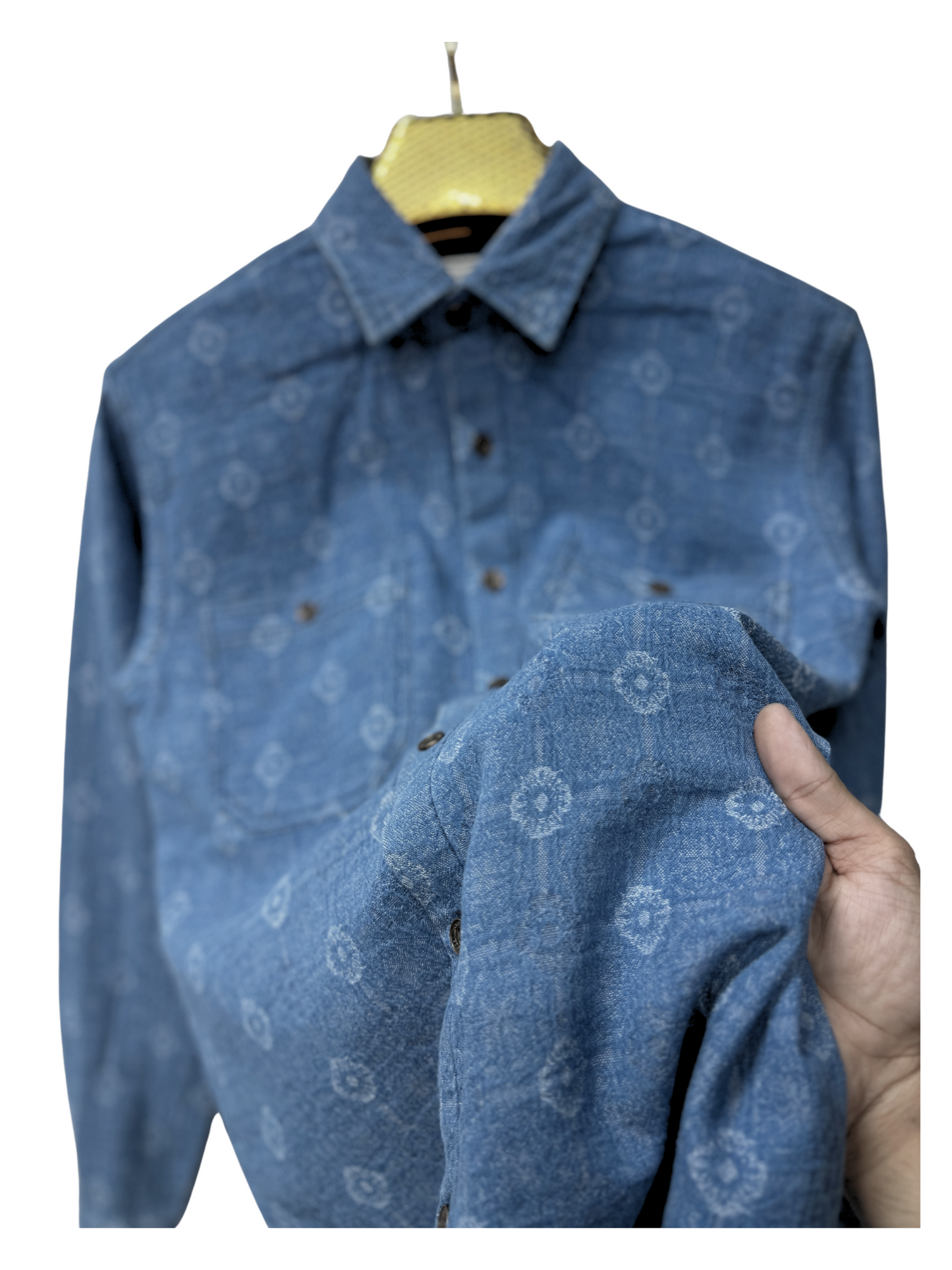 MID BLUE JACQUARD SLIM FIT DENIM SHIRT