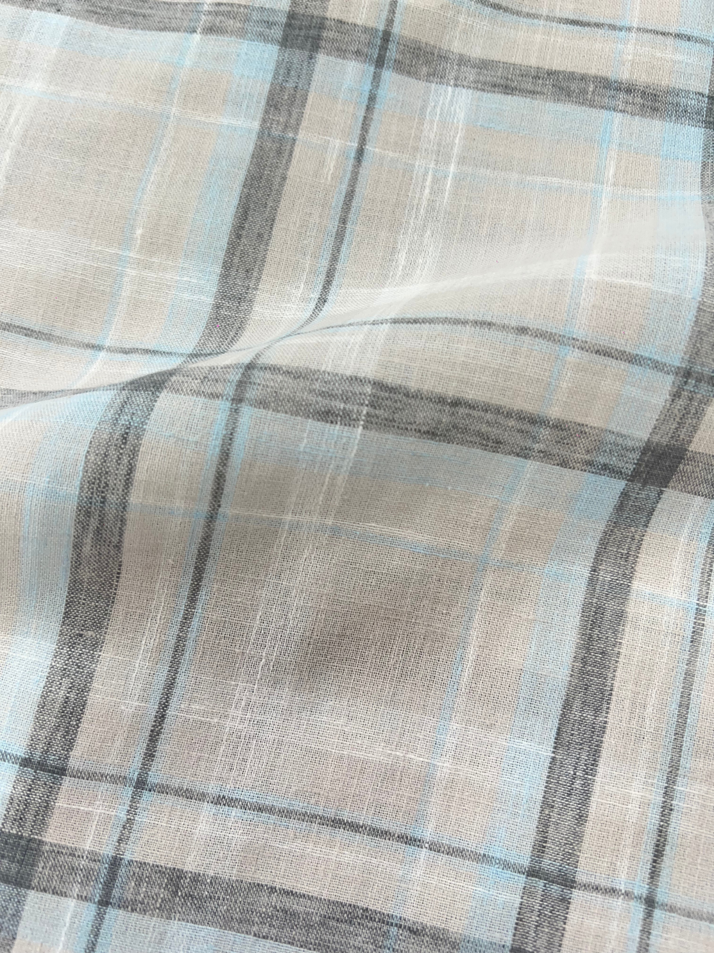 LIGHT GREY CHECKERED LINEN BLEND SLIM FIT SHIRT