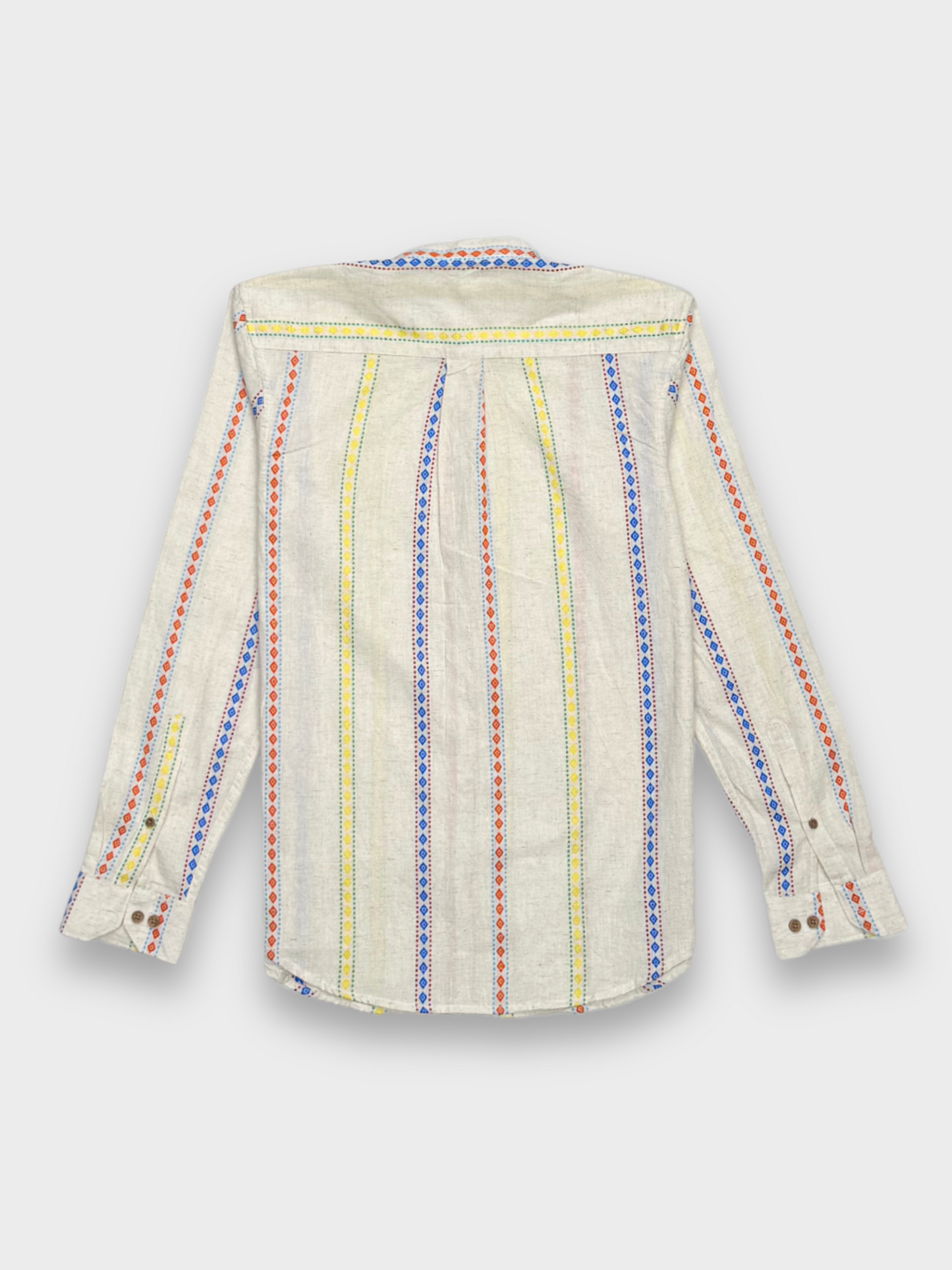 MANDARIN COLLAR WHITE SLIM FIT LINEN BLEND SHIRT
