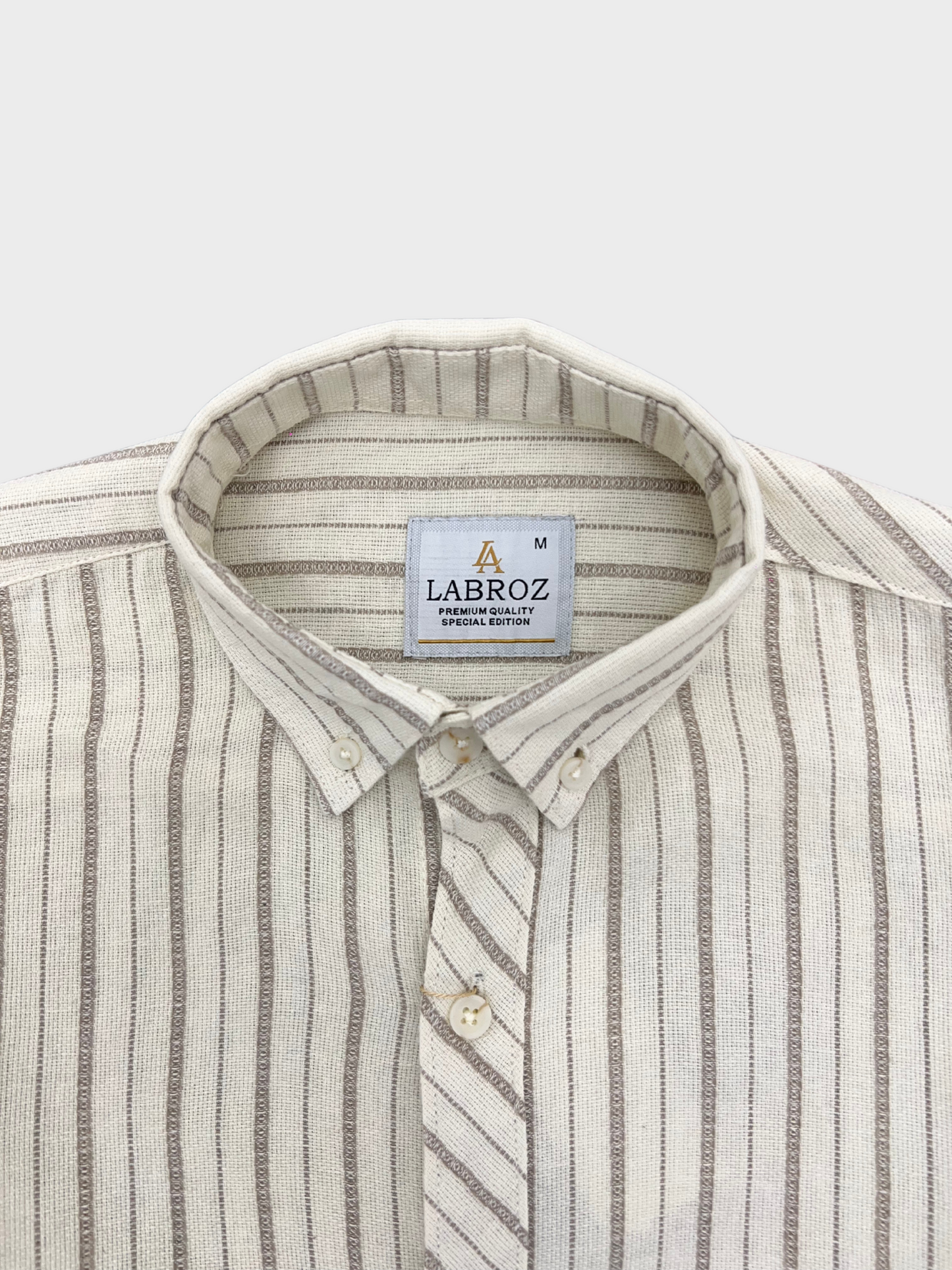 Men's Off White Linen Striped Slim Fit Shirt