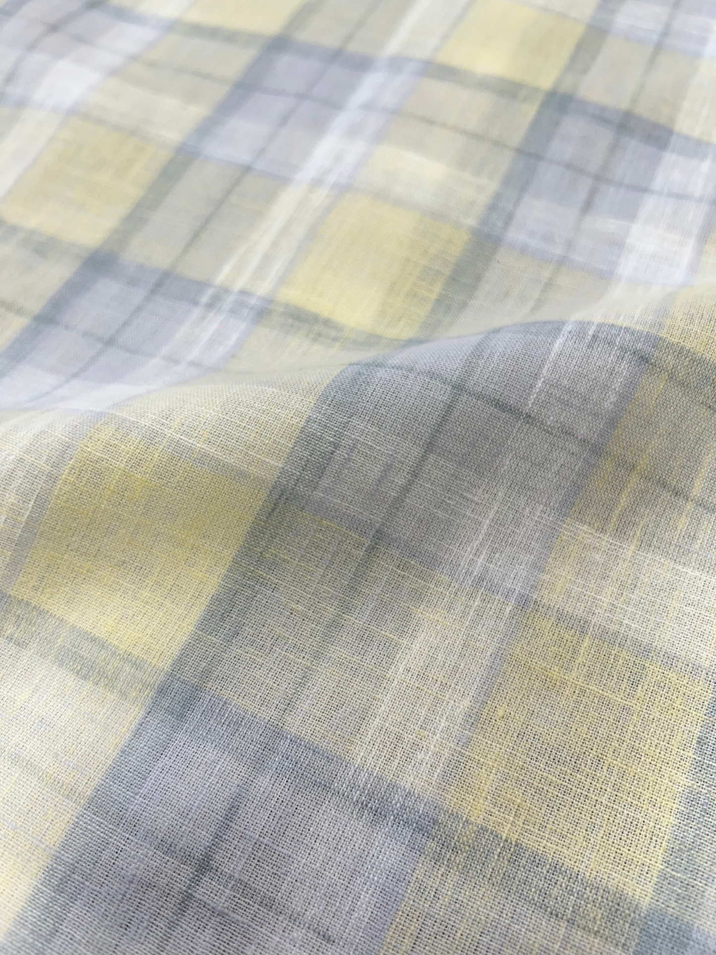 LEMON CHECKERED LINEN BLEND SLIM FIT SHIRT