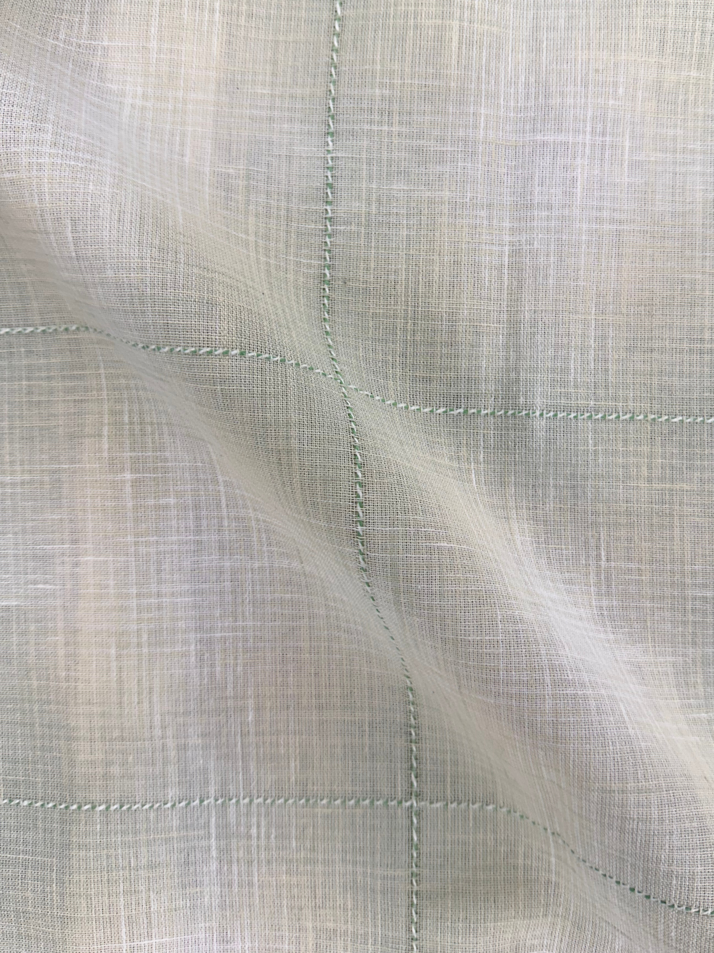 Men's Slim Fit Checkered Soft Green Linen Shirt