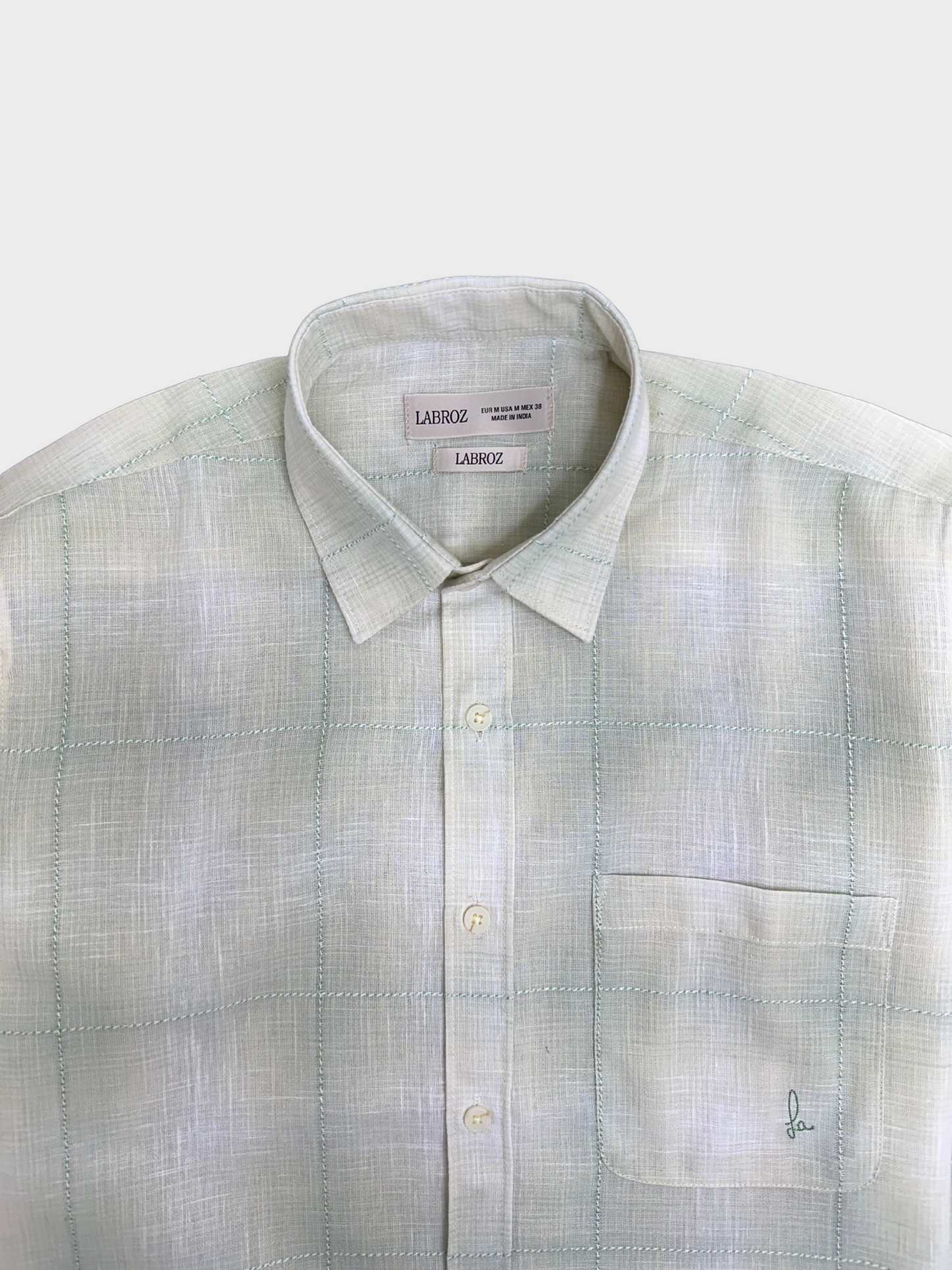 Men's Slim Fit Checkered Soft Green Linen Shirt