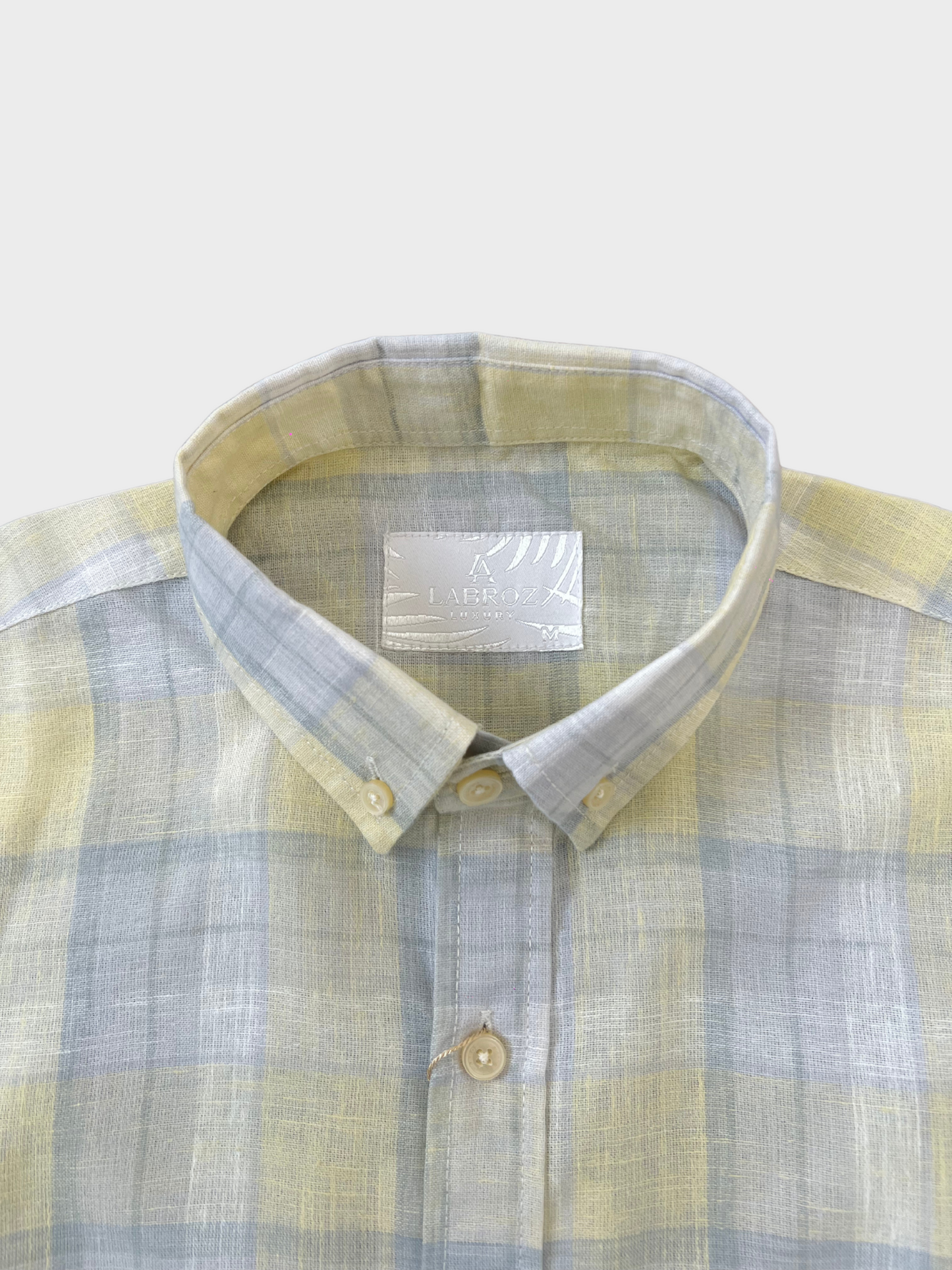 LEMON CHECKERED LINEN BLEND SLIM FIT SHIRT