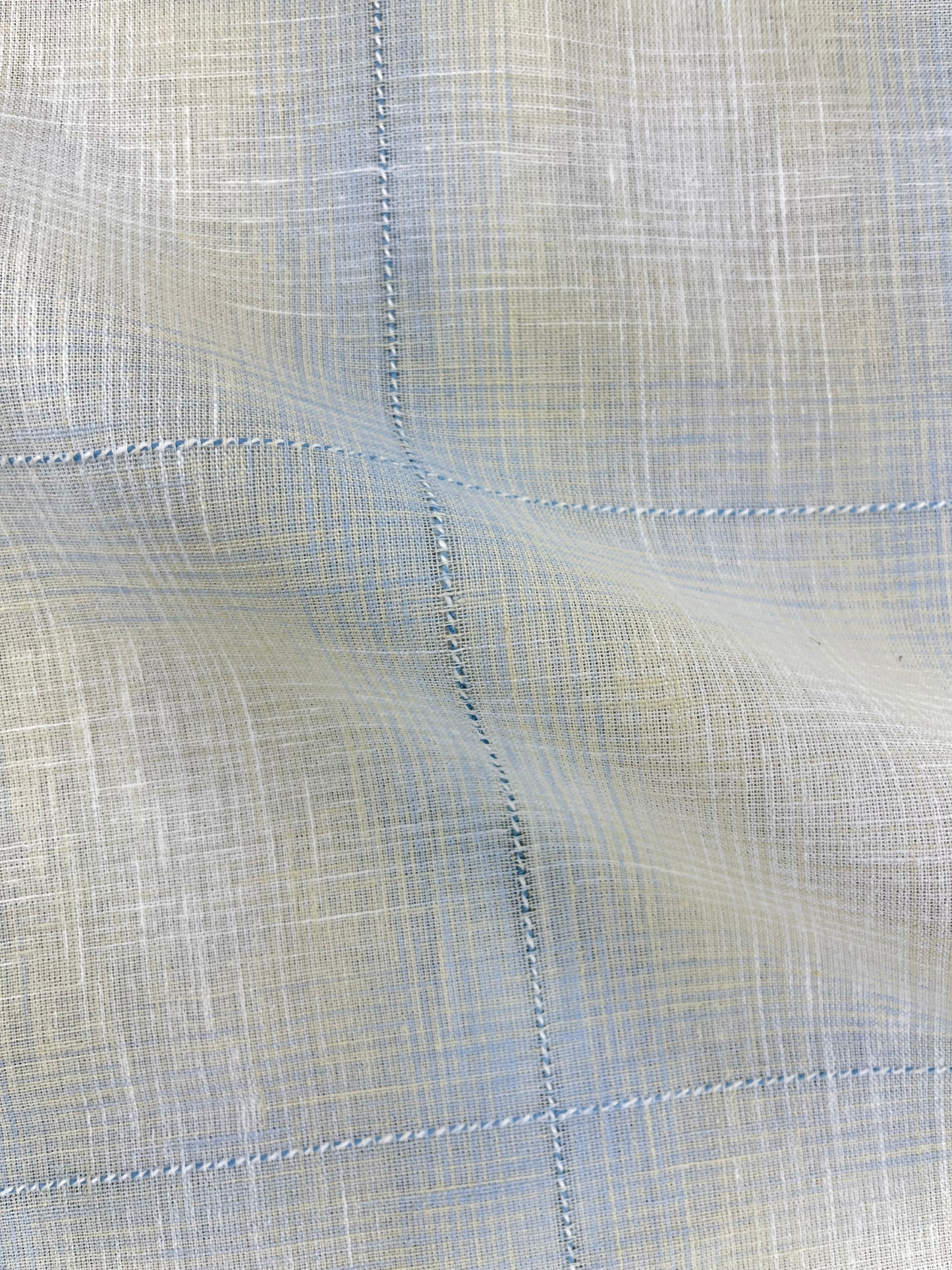 Men's Slim Fit Checkered Light Blue Linen Shirt