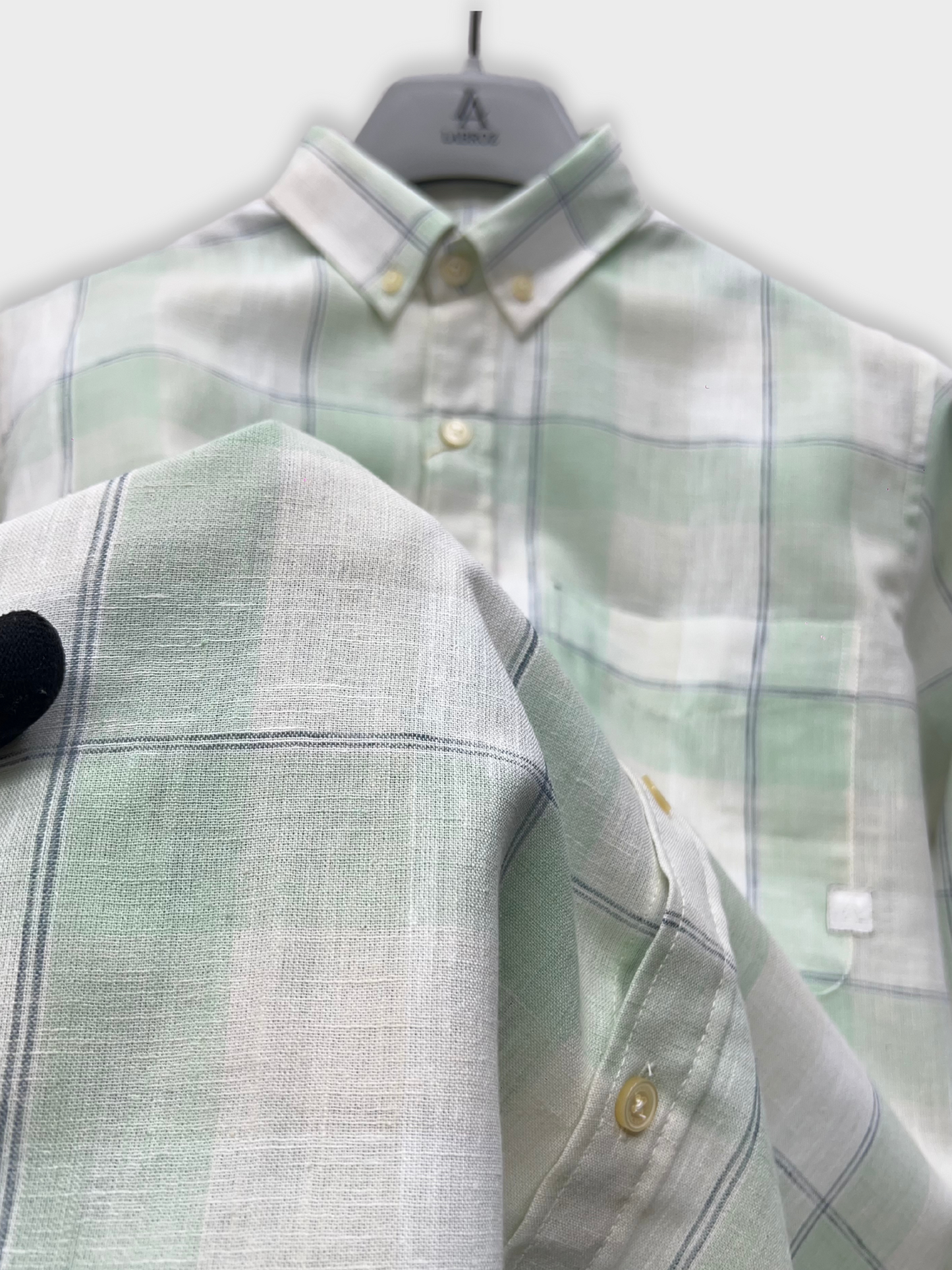 GREEN CHECKERED LINEN BLEND SLIM FIT SHIRT