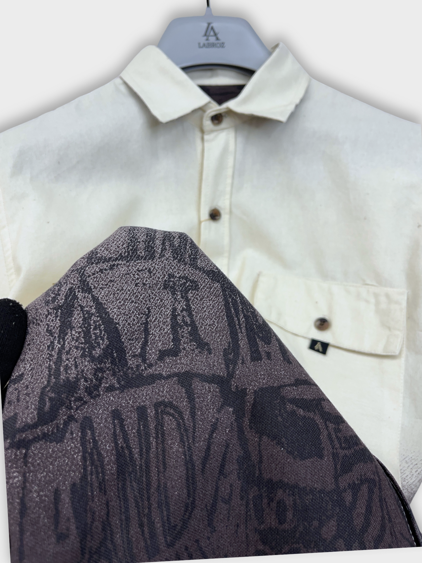 Men's Beige & Brown Gradient Abstract Graphic Dobby Shirt