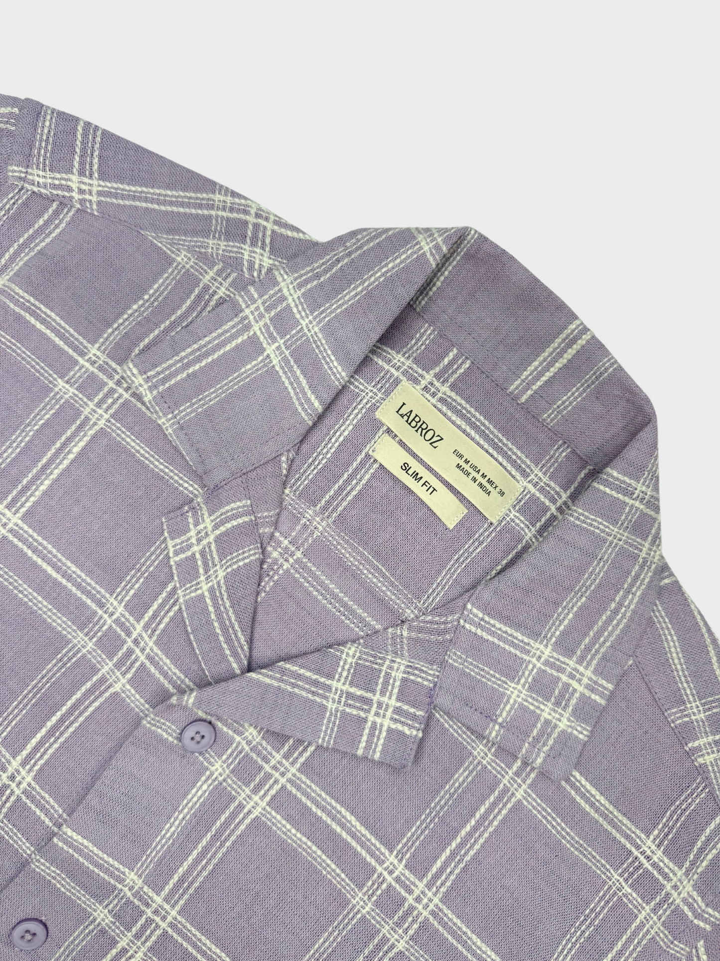 LAVENDER CHECKED TEXTURED HALF SLEEVES SHIRT