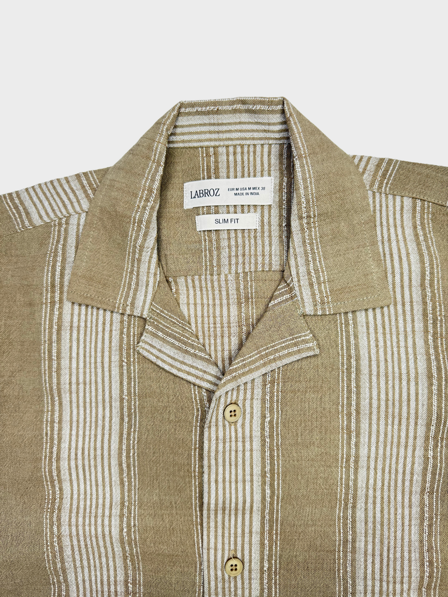 TAN STRIPED TEXTURED HALF SLEEVES SHIRT