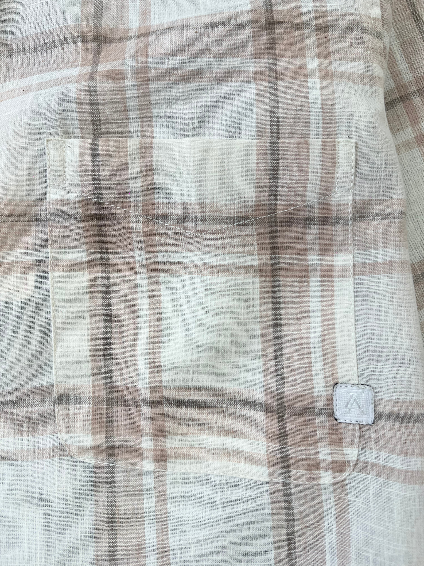 PEACH CHECKERED LINEN BLEND SLIM FIT SHIRT