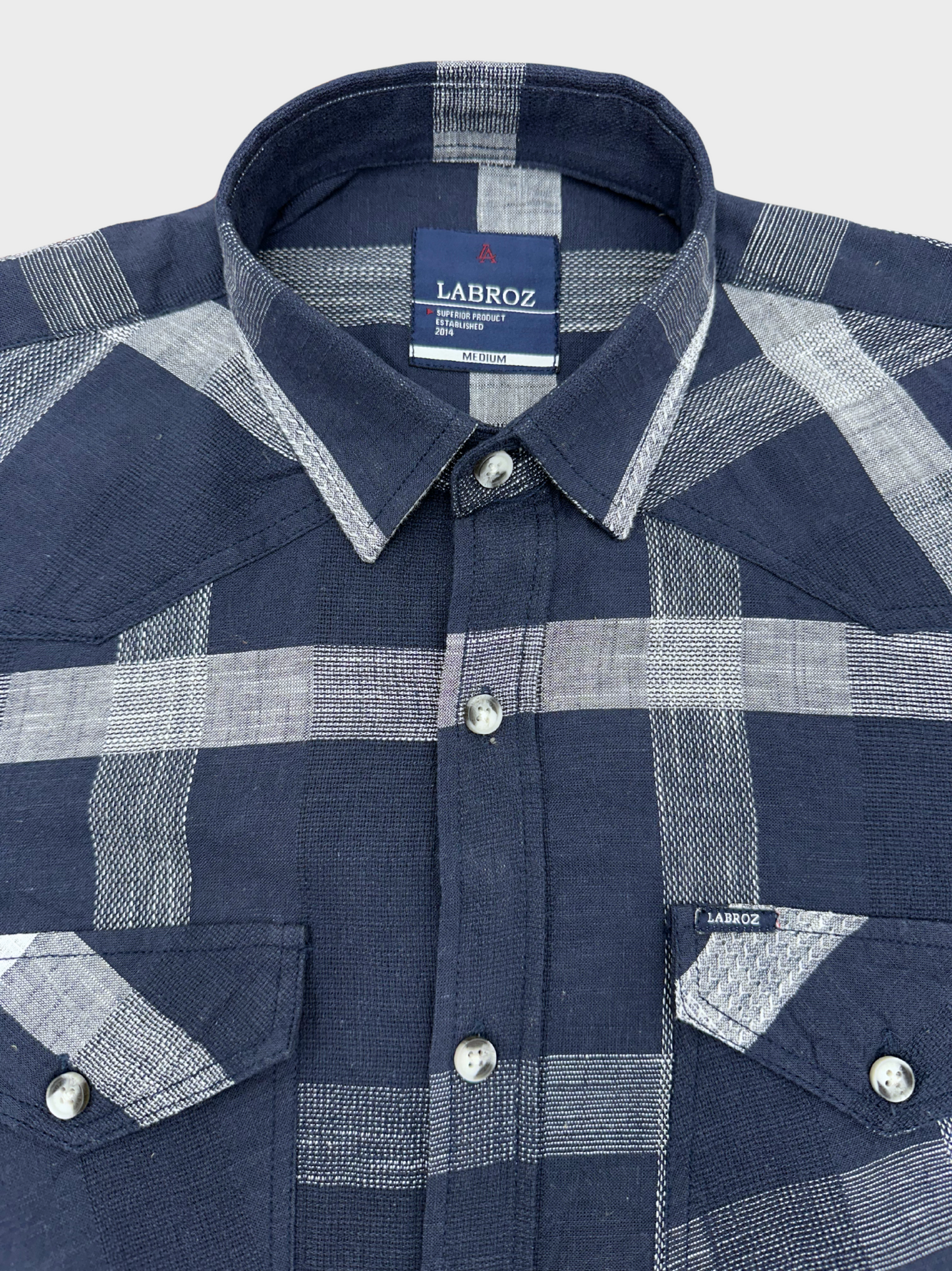 Men's Dobby Check Navy Blue Slim Fit Shirt