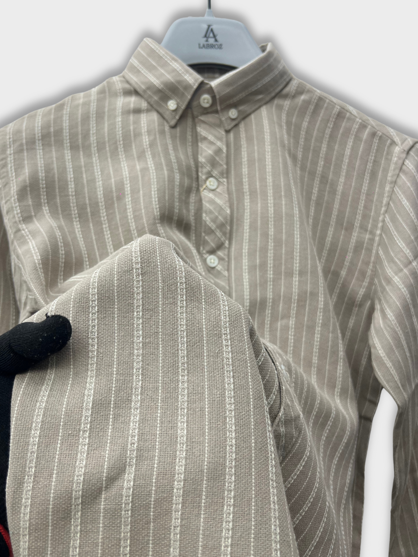 Men's Tan Linen Striped Slim Fit Shirt