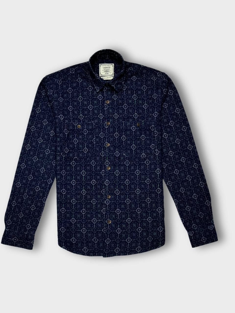 NAVY BLUE JACQUARD SLIM FIT DENIM SHIRT