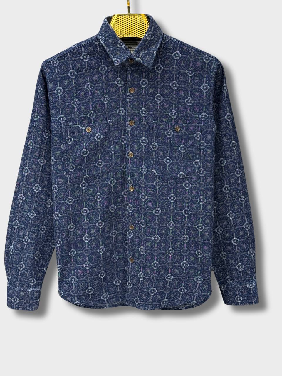 NAVY BLUE JACQUARD SLIM FIT DENIM SHIRT