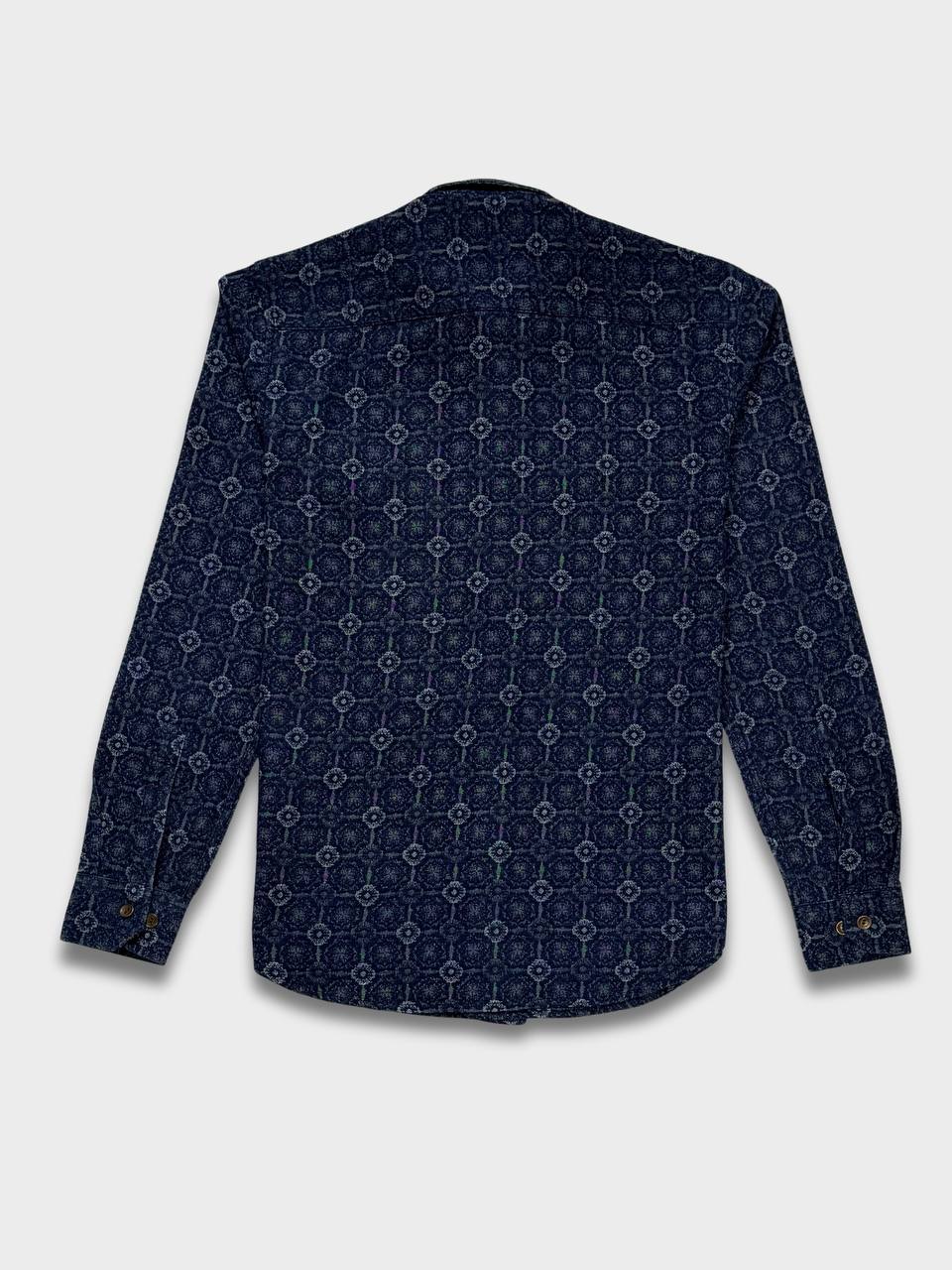 NAVY BLUE JACQUARD SLIM FIT DENIM SHIRT
