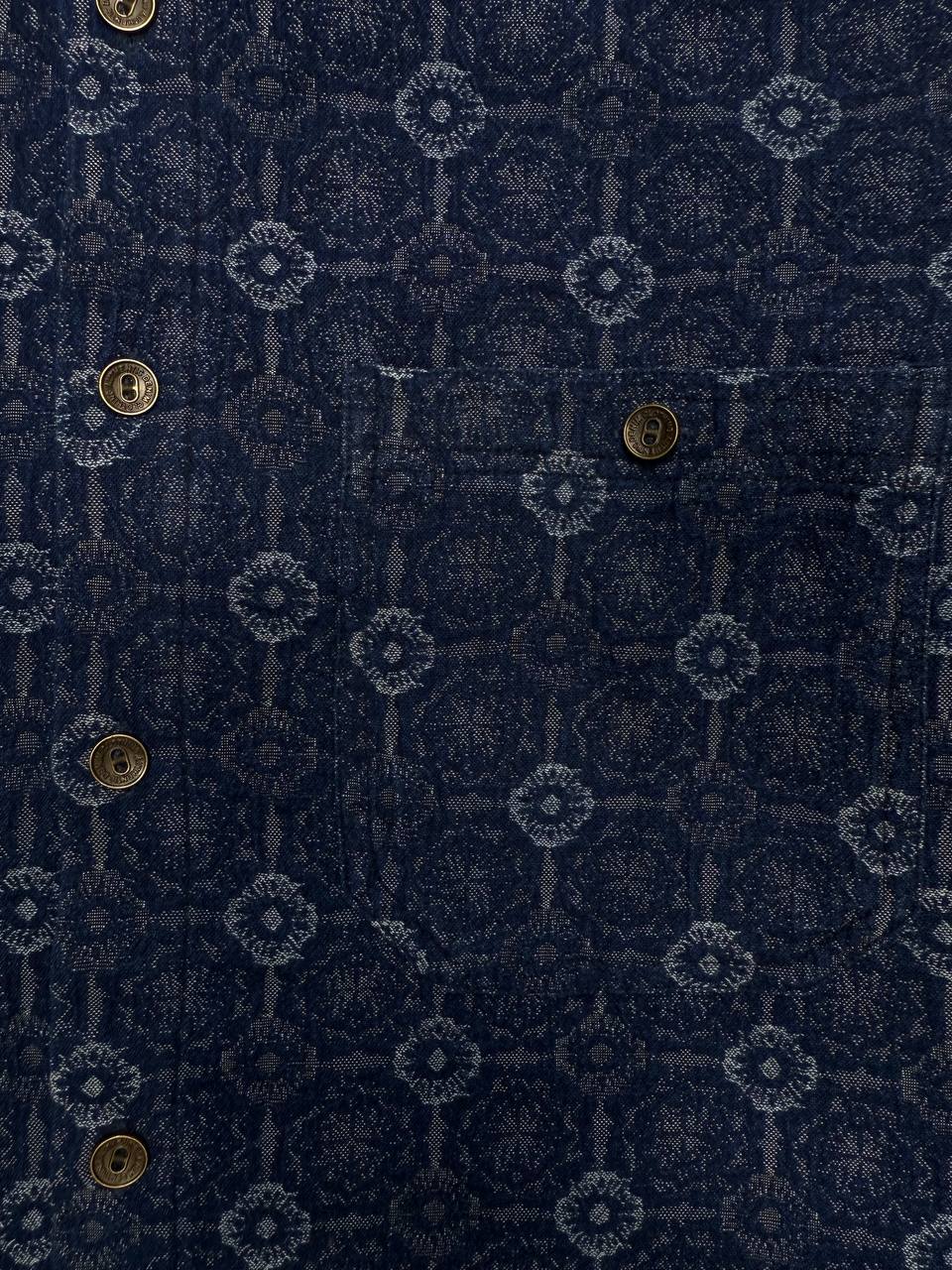 NAVY BLUE JACQUARD SLIM FIT DENIM SHIRT