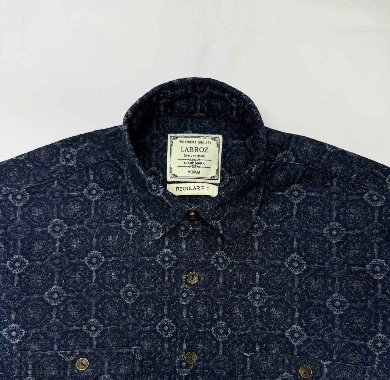 NAVY BLUE JACQUARD SLIM FIT DENIM SHIRT