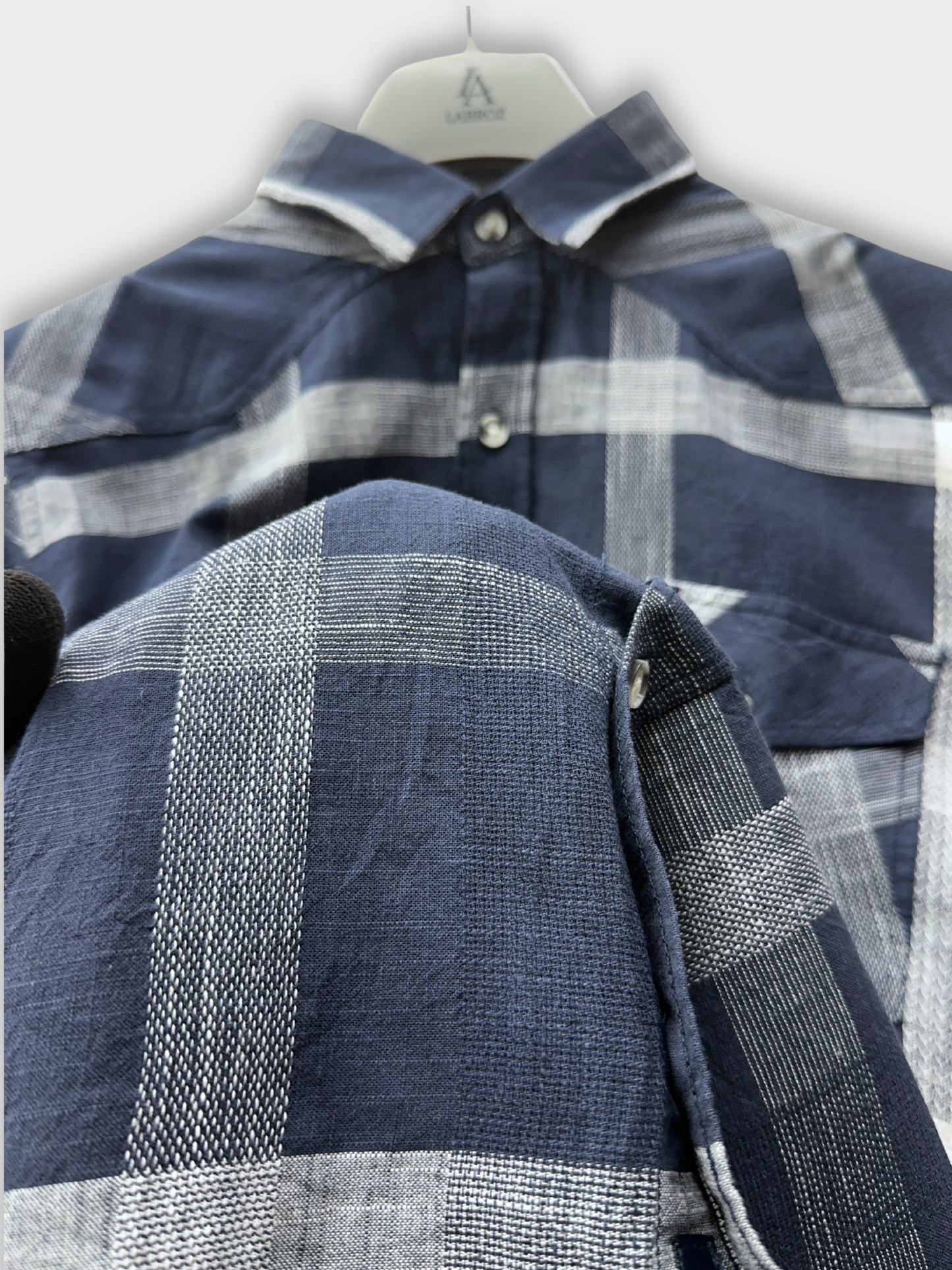 Men's Dobby Check Navy Blue Slim Fit Shirt
