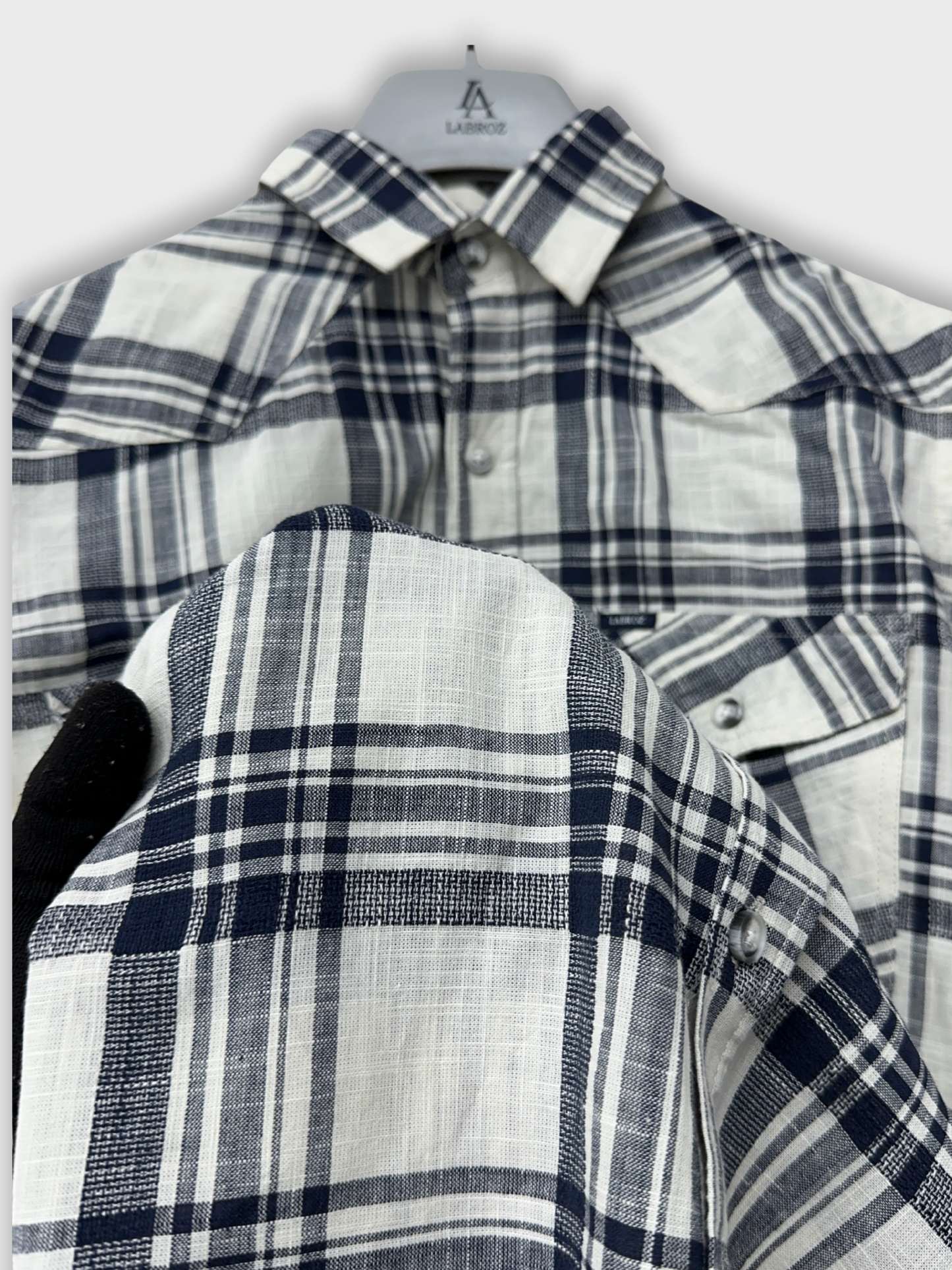 Men's White Dobby Blue Check Slim Fit Shirt
