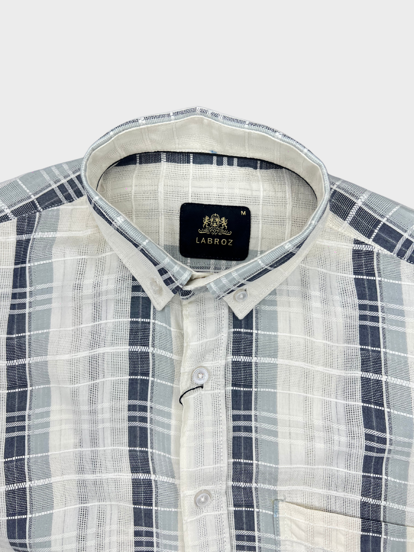 MEN'S SHANEEL EMBROIDERED SLATE BUE STRIPES SLIM FIT SHIRT