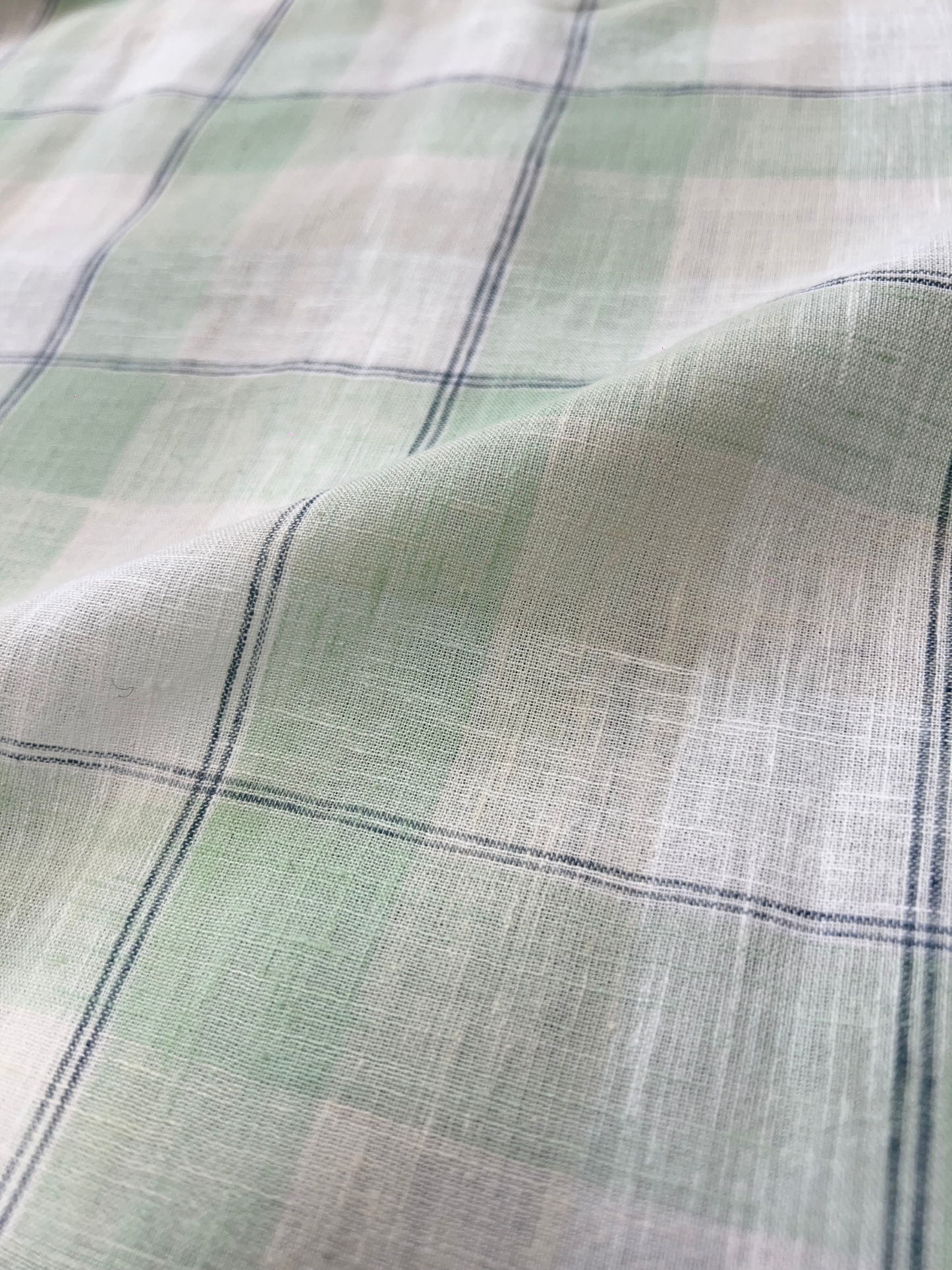 GREEN CHECKERED LINEN BLEND SLIM FIT SHIRT