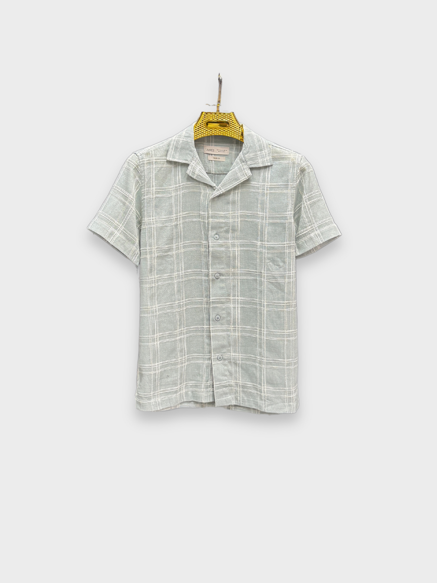 SOFT GREEN CHECKED TEXTURED HALF SLEEVES SHIRT