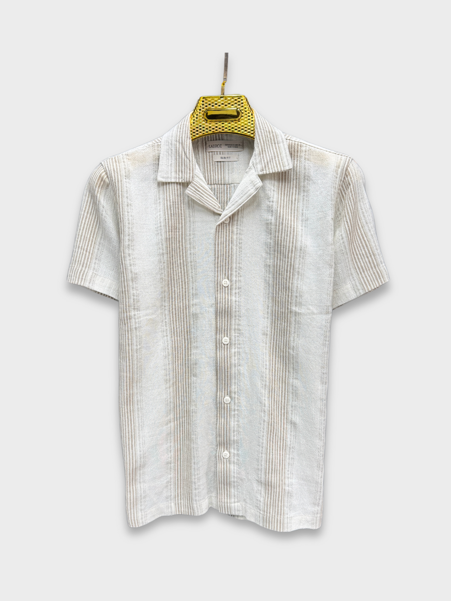 ECRU STRIPED TEXTURED HALF SLEEVES SHIRT