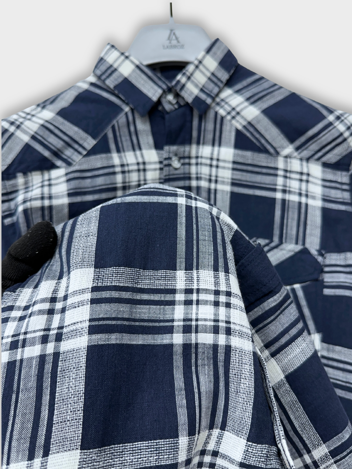 Men's Dark Blue Dobby Check Slim Fit Shirt
