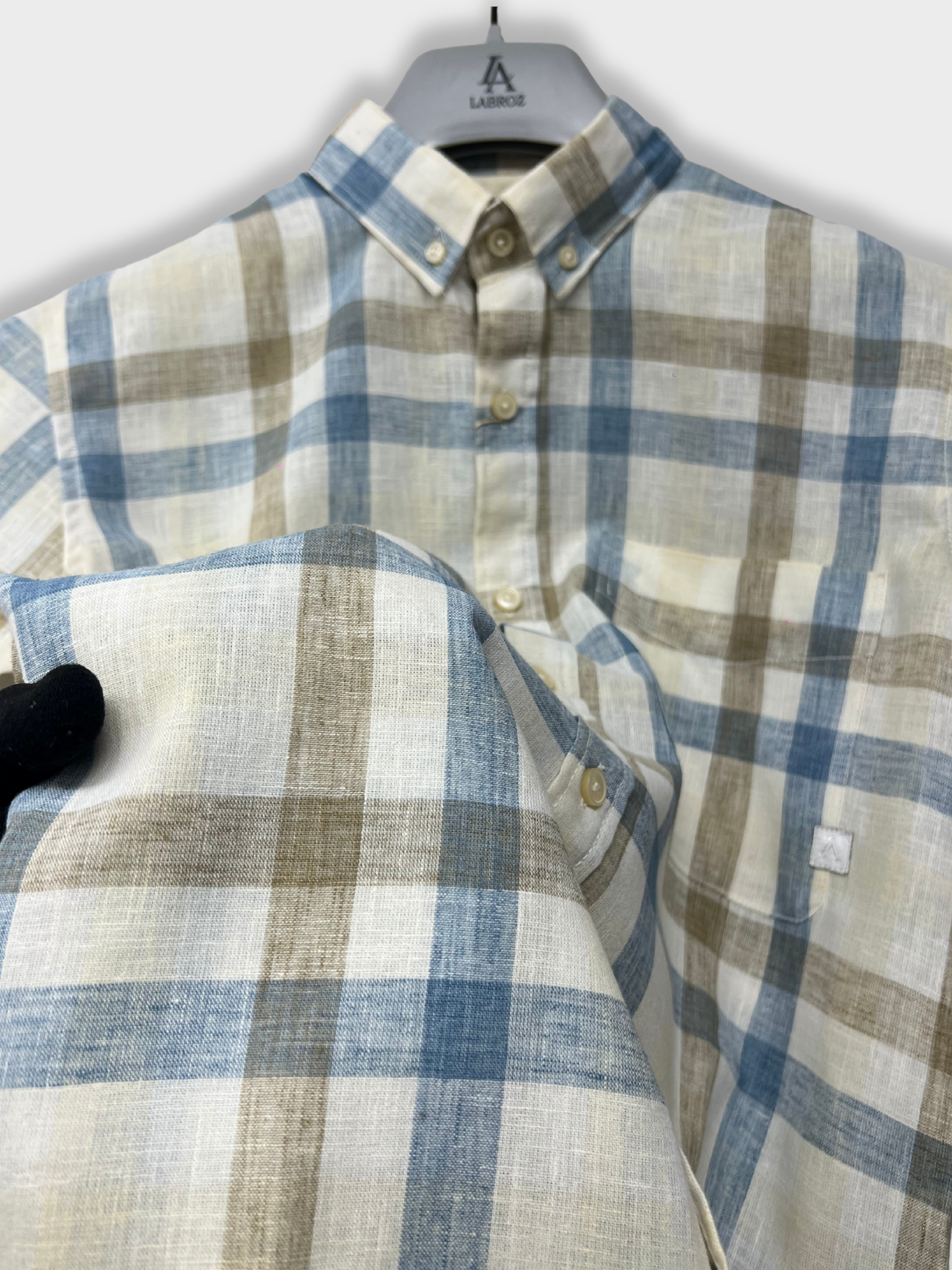 MULTICOLOR CHECKERED LINEN BLEND SLIM FIT SHIRT