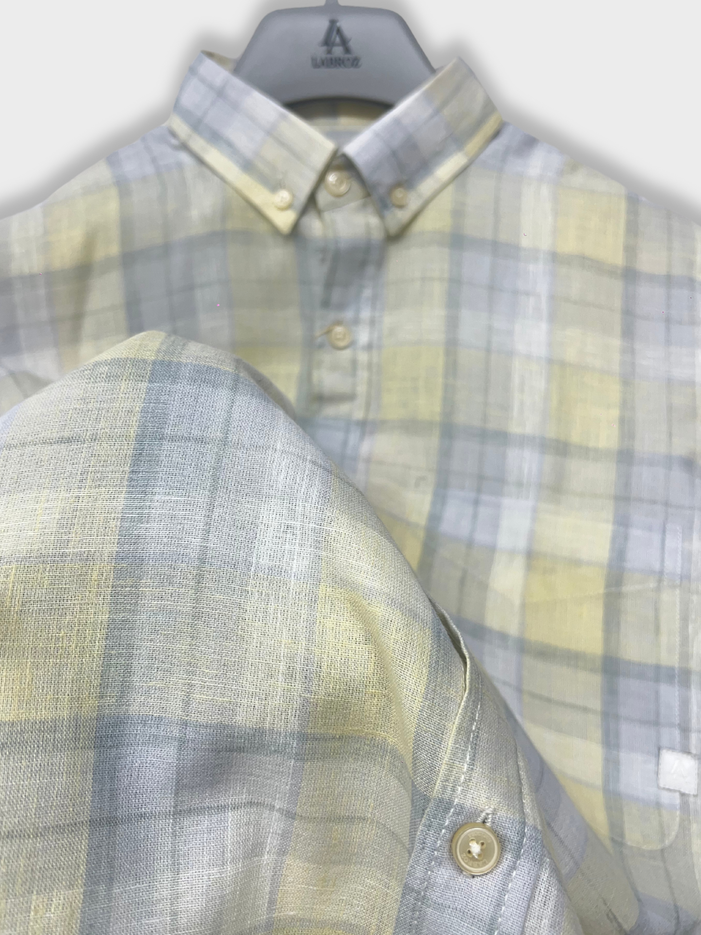 LEMON CHECKERED LINEN BLEND SLIM FIT SHIRT