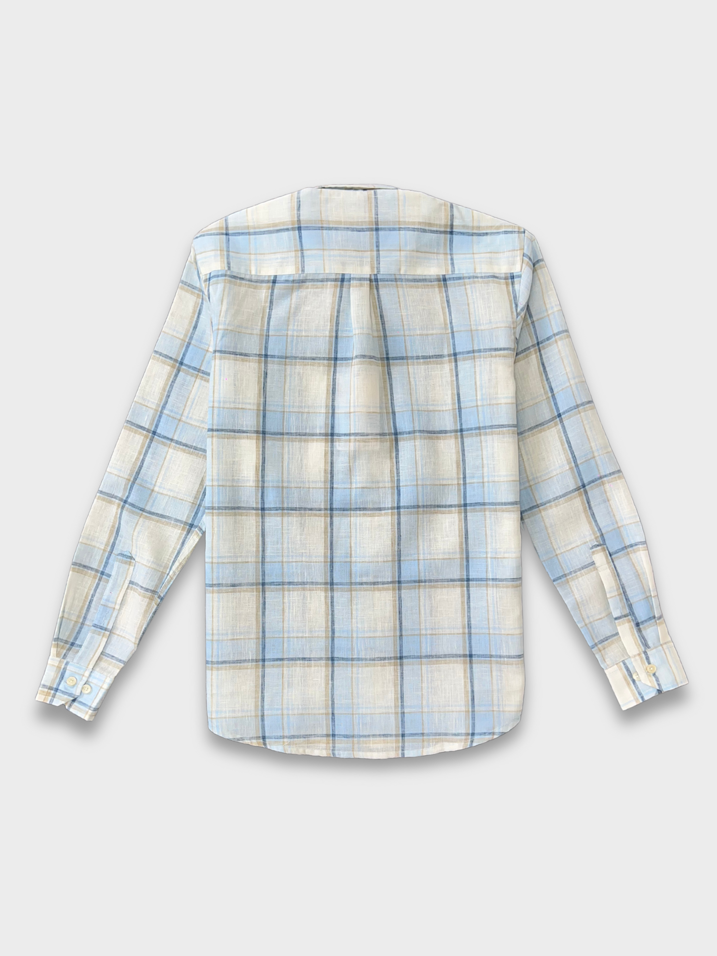 BLUE CHECKERED LINEN BLEND SLIM FIT SHIRT