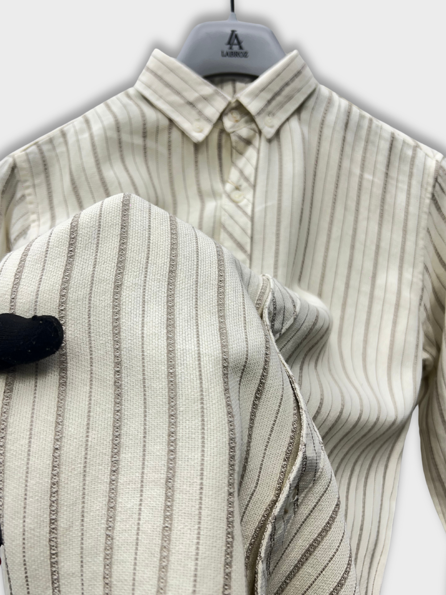 Men's Off White Linen Striped Slim Fit Shirt
