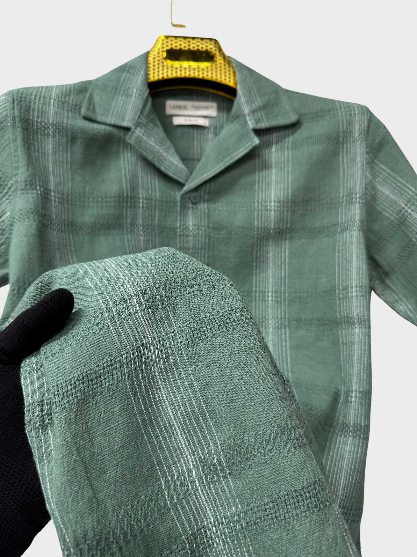 SAGE GREEN STRIPED TEXTURED HALF SLEEVES SHIRT