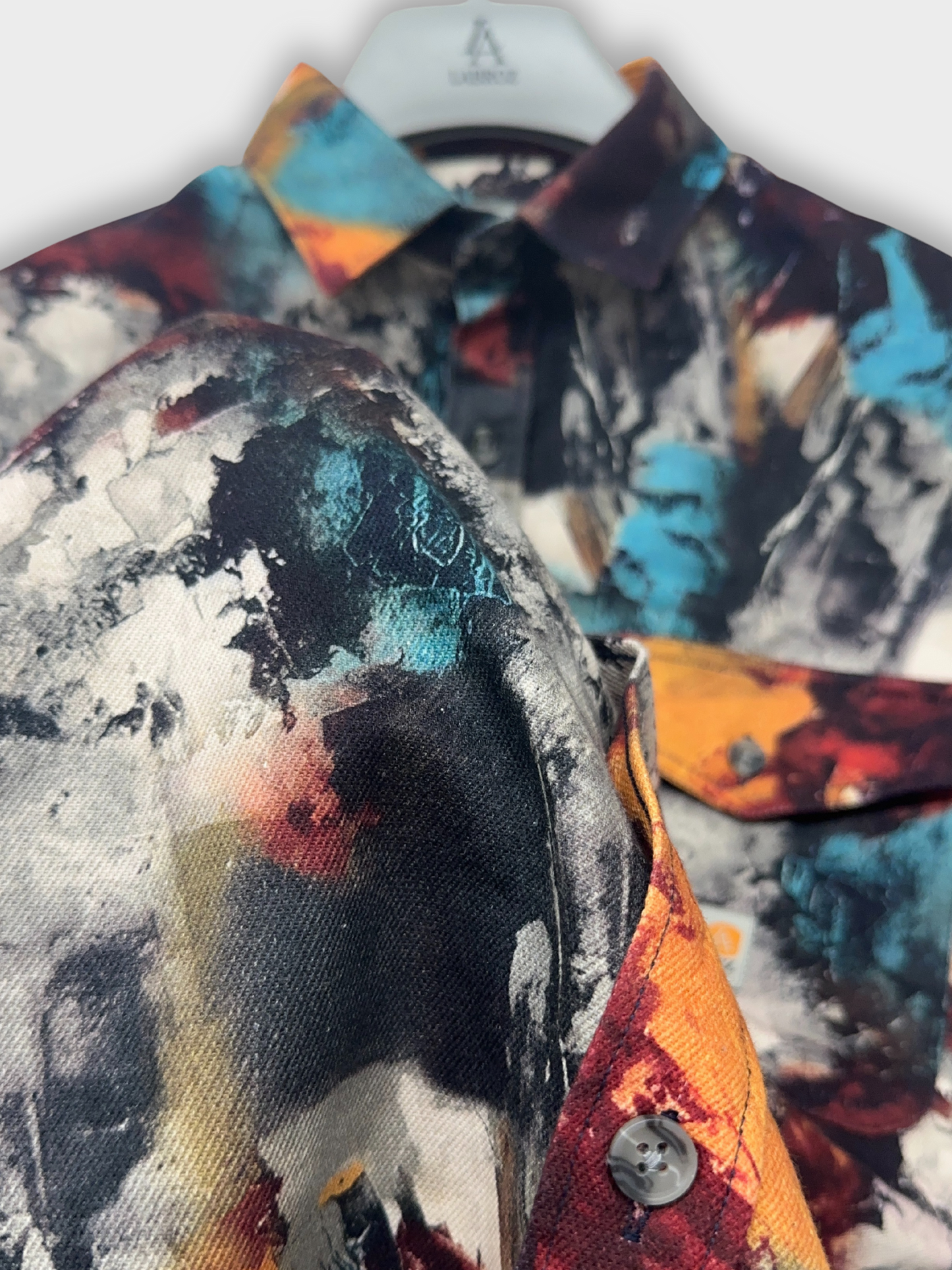 Men's Slim Fit Abstract Paint Natural Jute Shirt