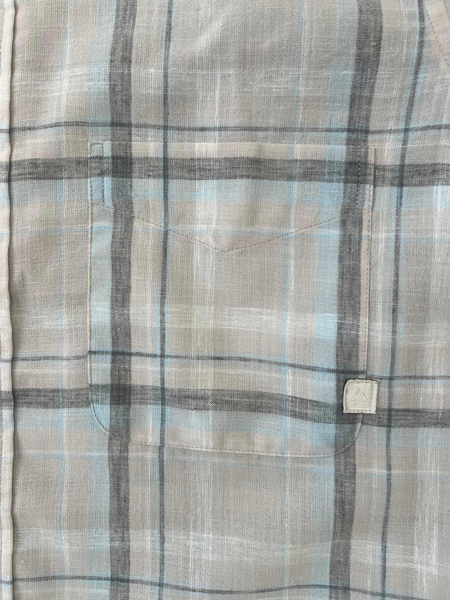 LIGHT GREY CHECKERED LINEN BLEND SLIM FIT SHIRT