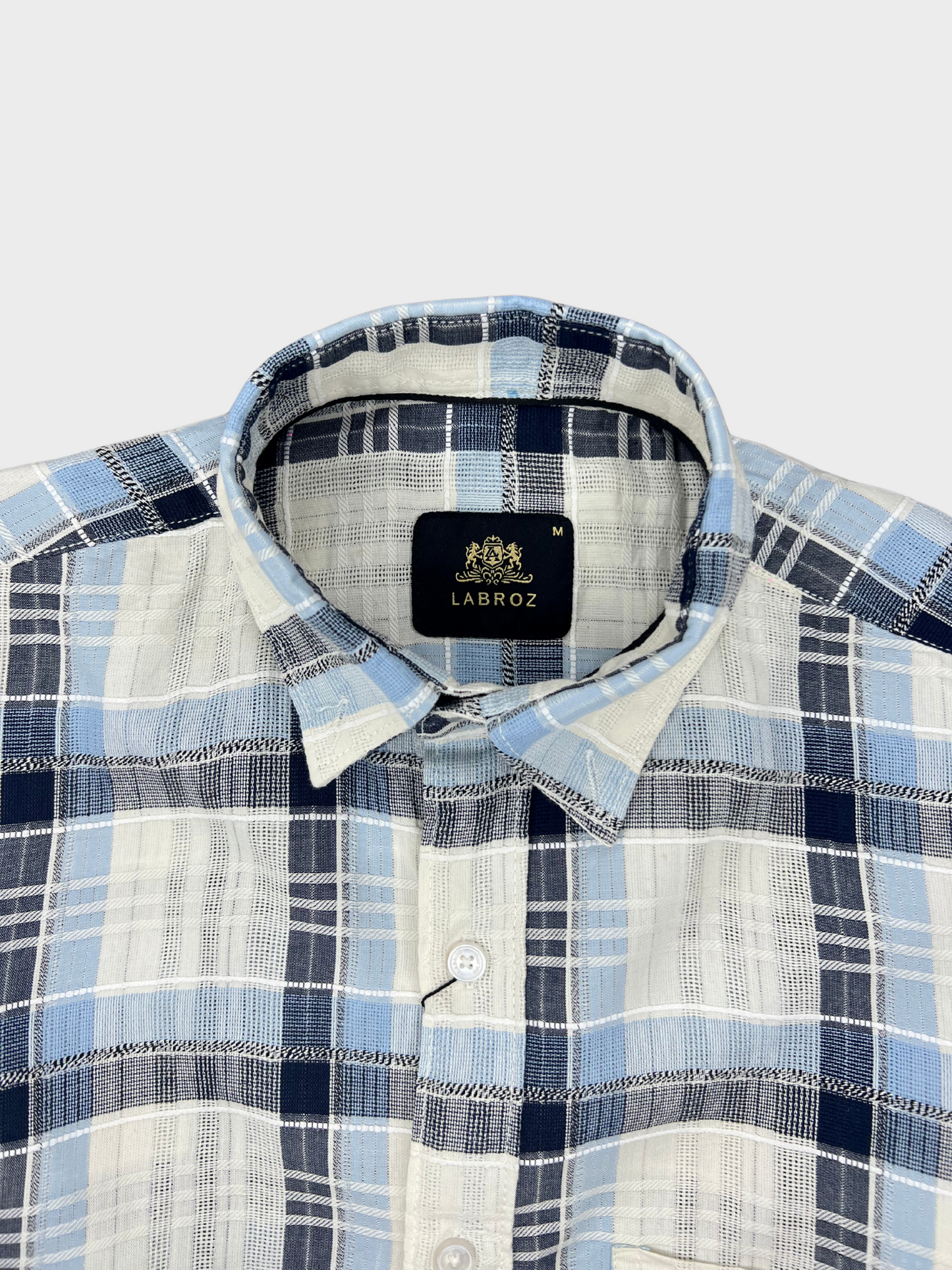 MEN'S SHANEEL EMBROIDERED BLUE N BLACK CHECK SLIM FIT SHIRT