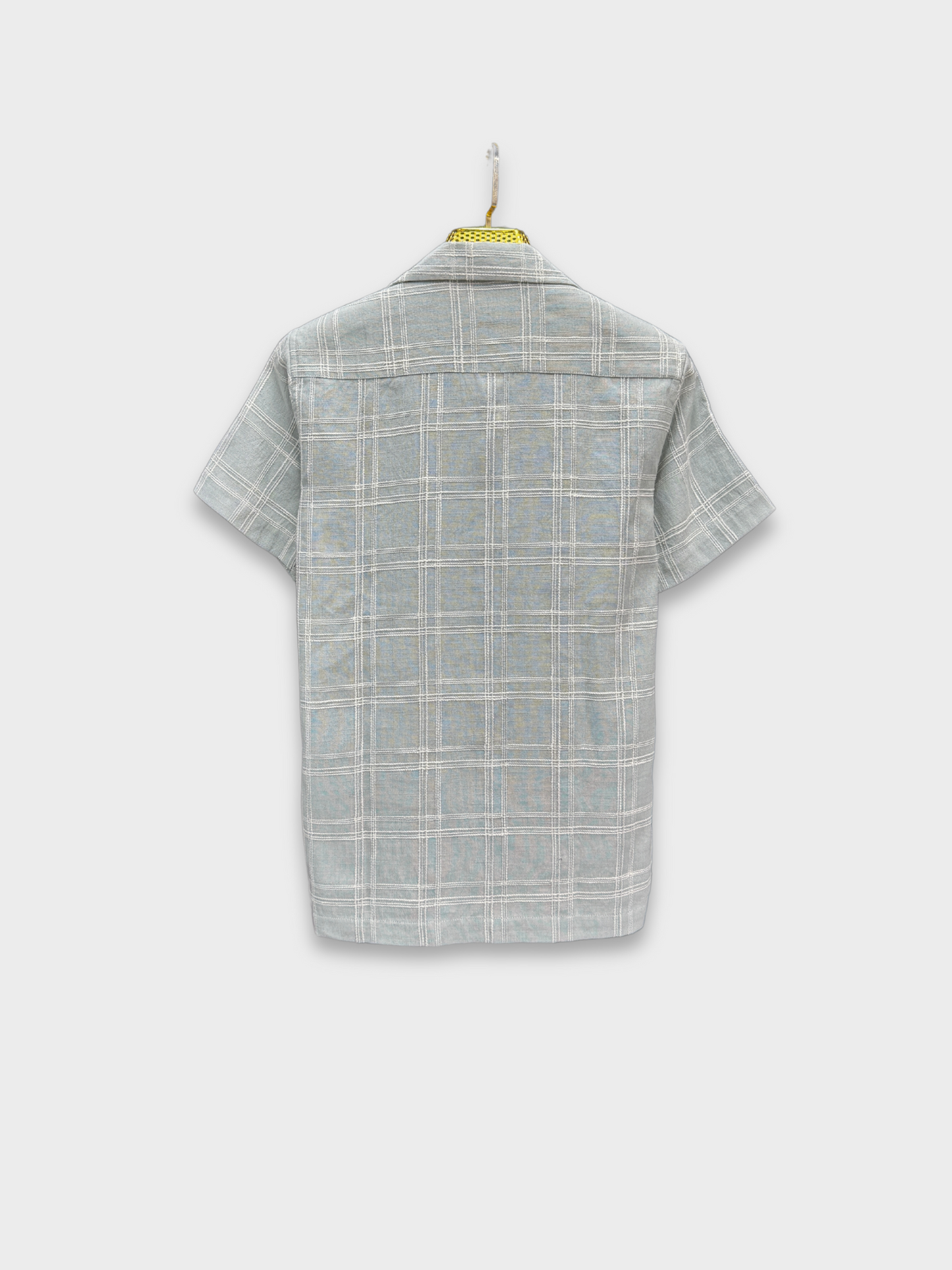 SOFT GREEN CHECKED TEXTURED HALF SLEEVES SHIRT