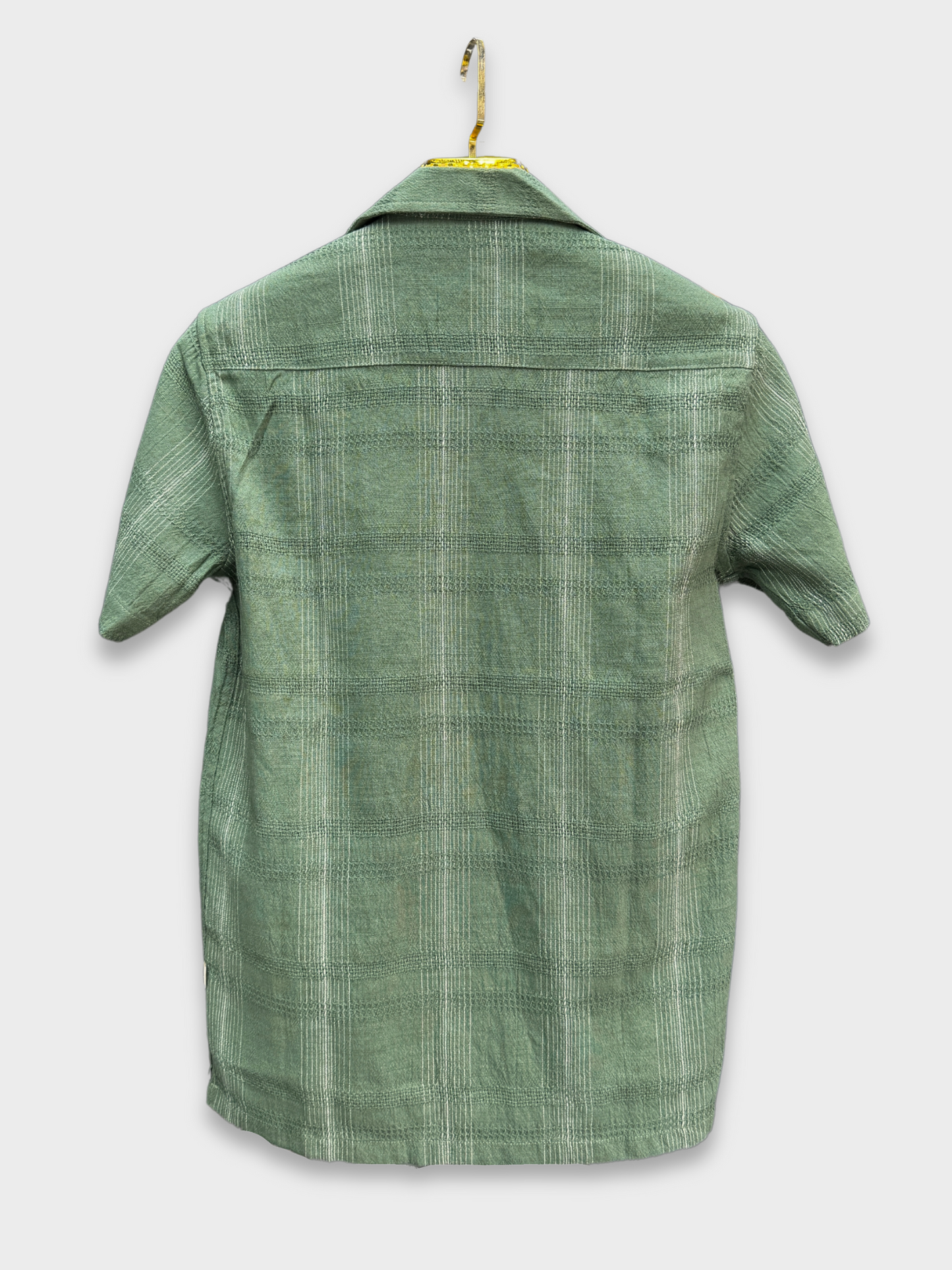SAGE GREEN STRIPED TEXTURED HALF SLEEVES SHIRT