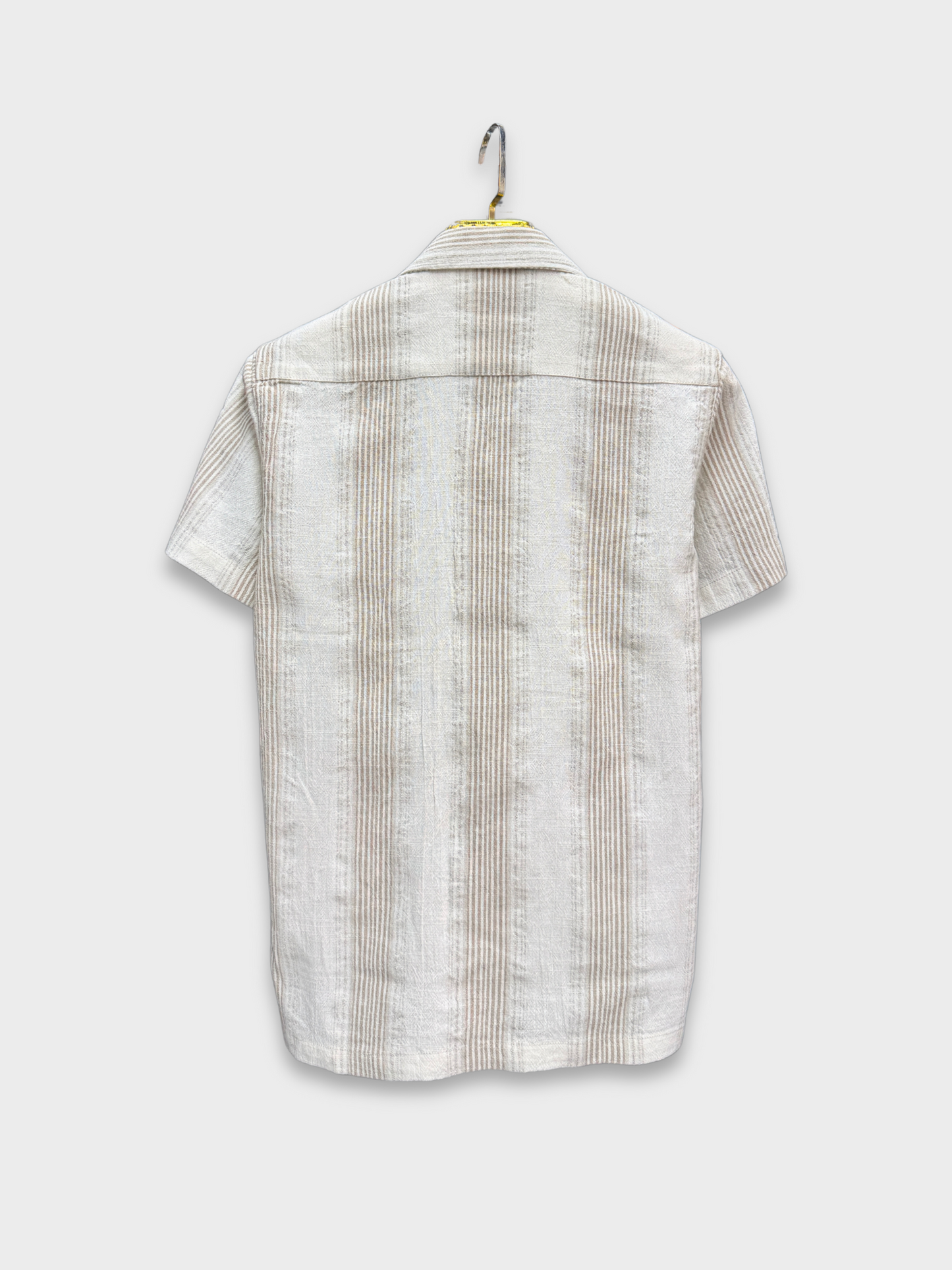 ECRU STRIPED TEXTURED HALF SLEEVES SHIRT