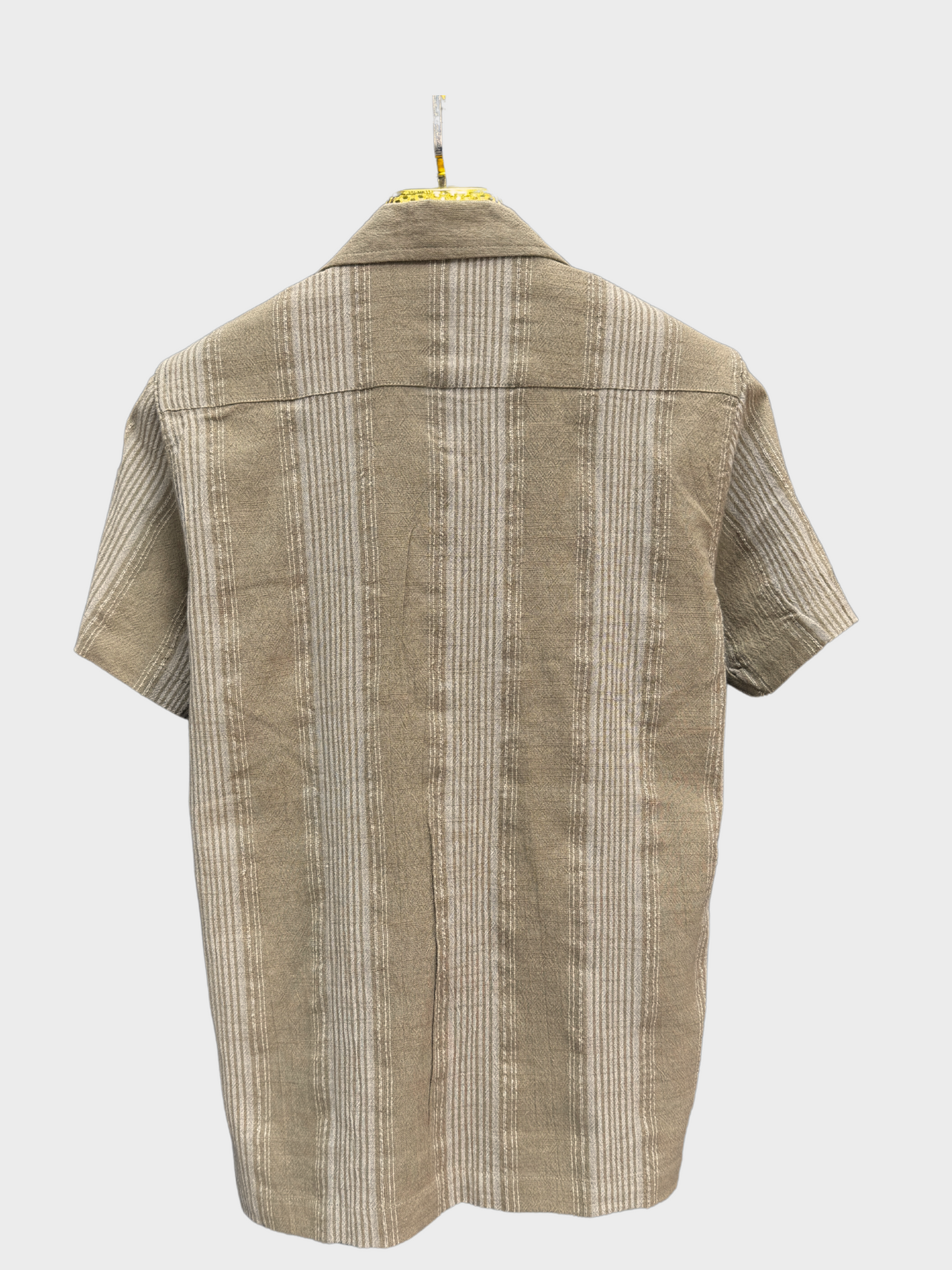 TAN STRIPED TEXTURED HALF SLEEVES SHIRT