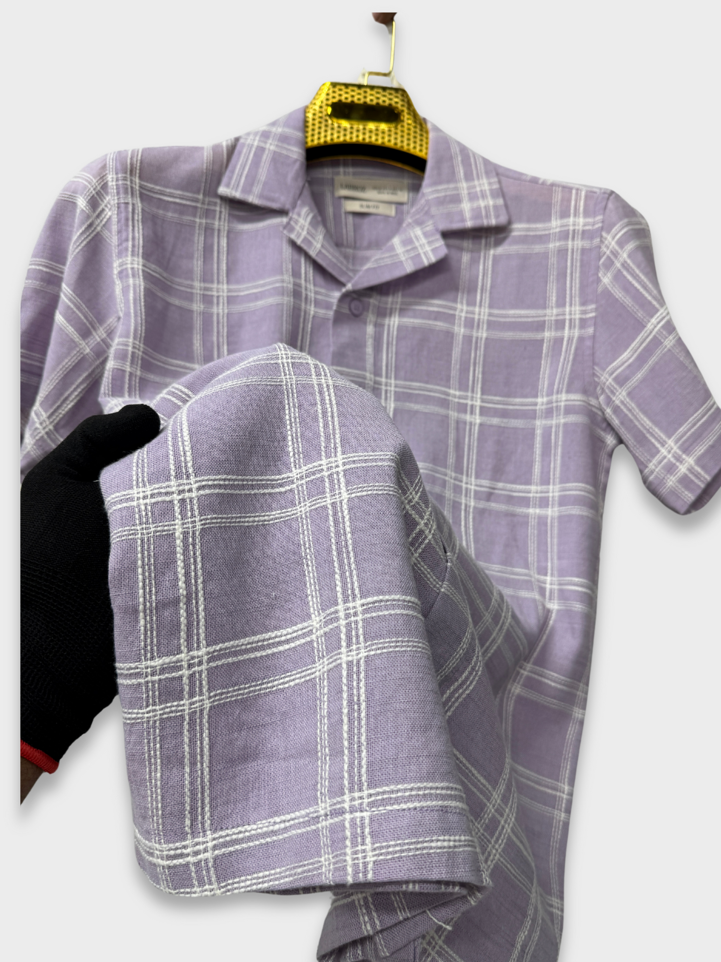 LAVENDER CHECKED TEXTURED HALF SLEEVES SHIRT