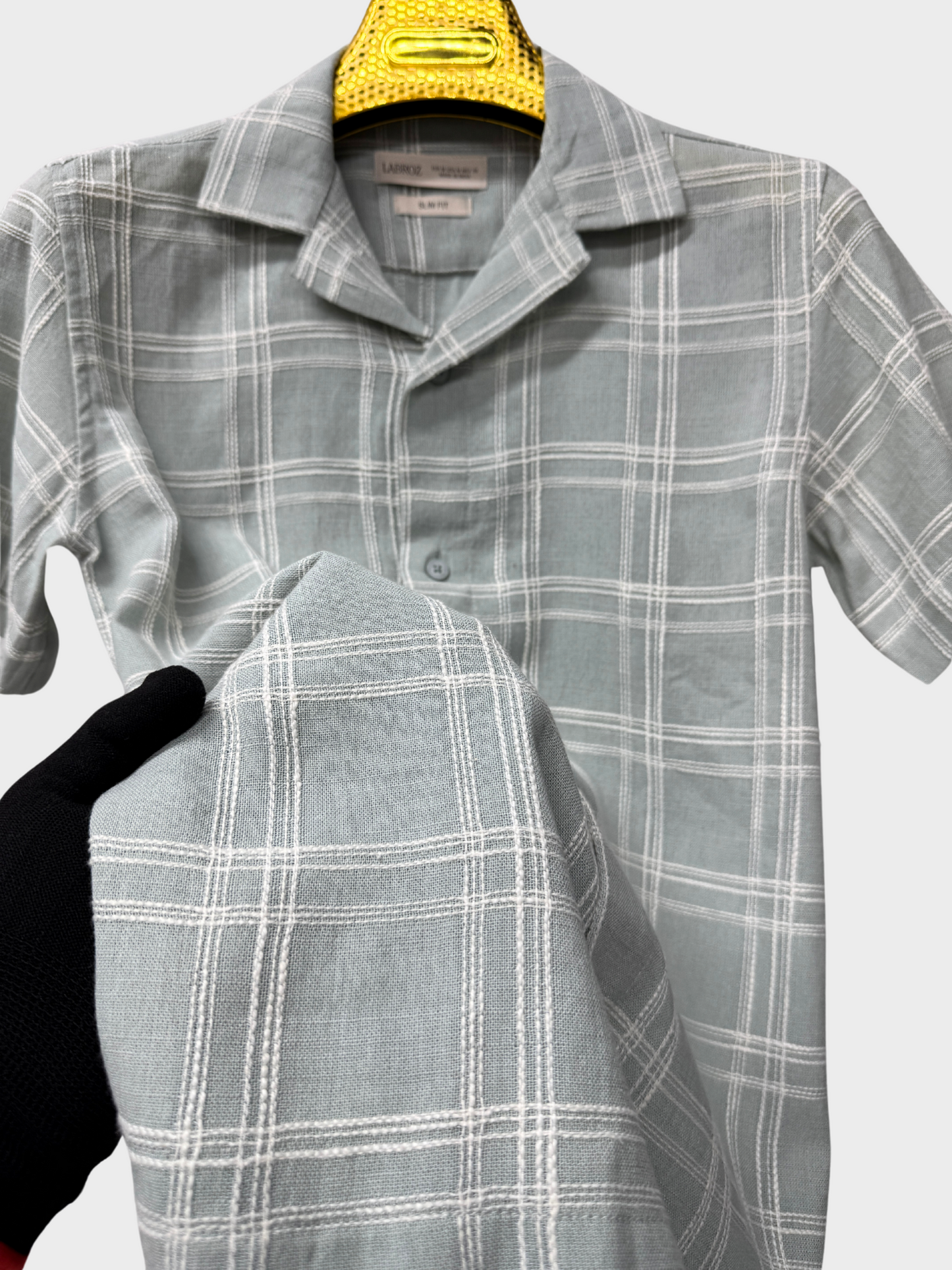 SOFT GREEN CHECKED TEXTURED HALF SLEEVES SHIRT