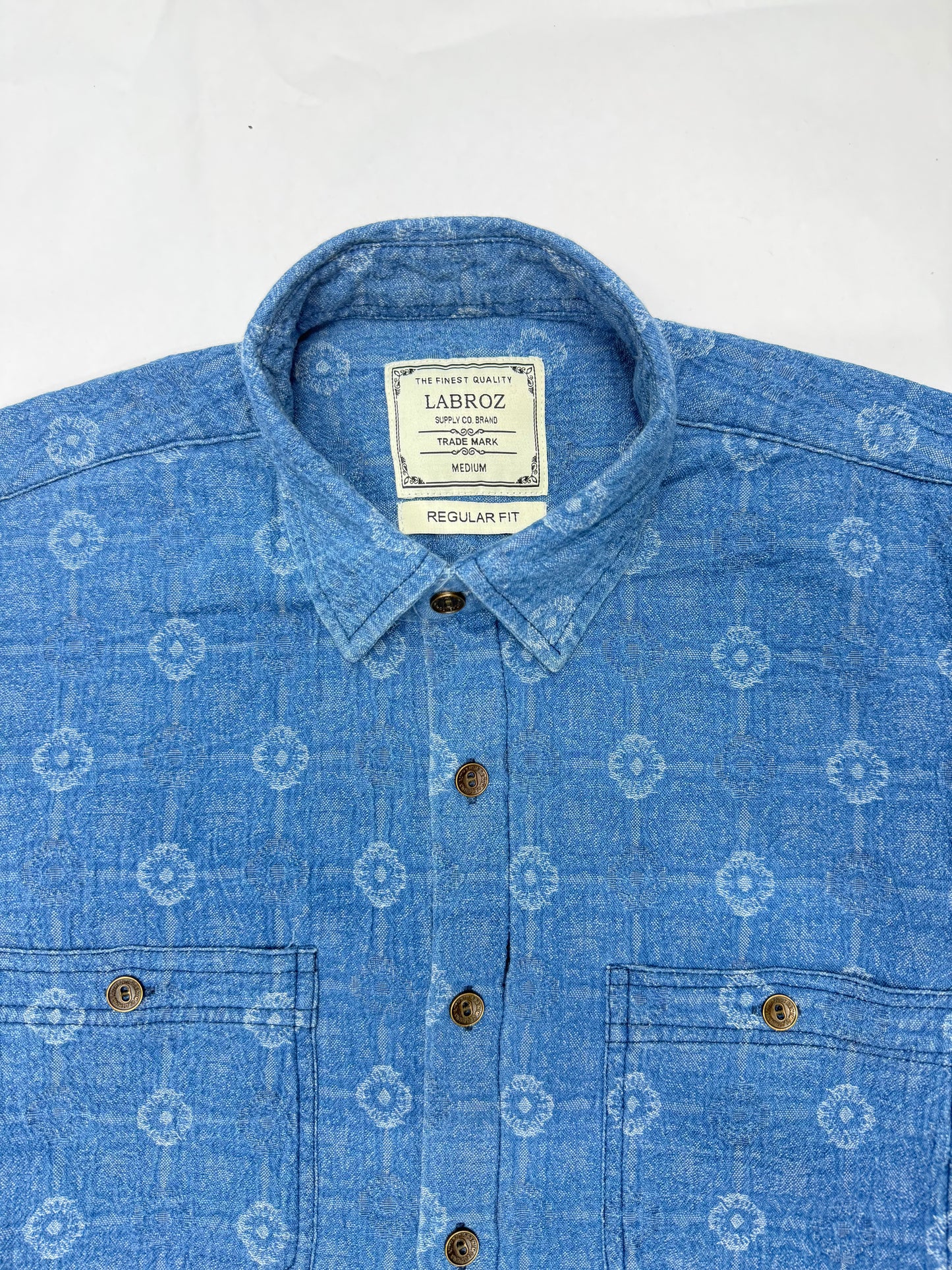 MID BLUE JACQUARD SLIM FIT DENIM SHIRT