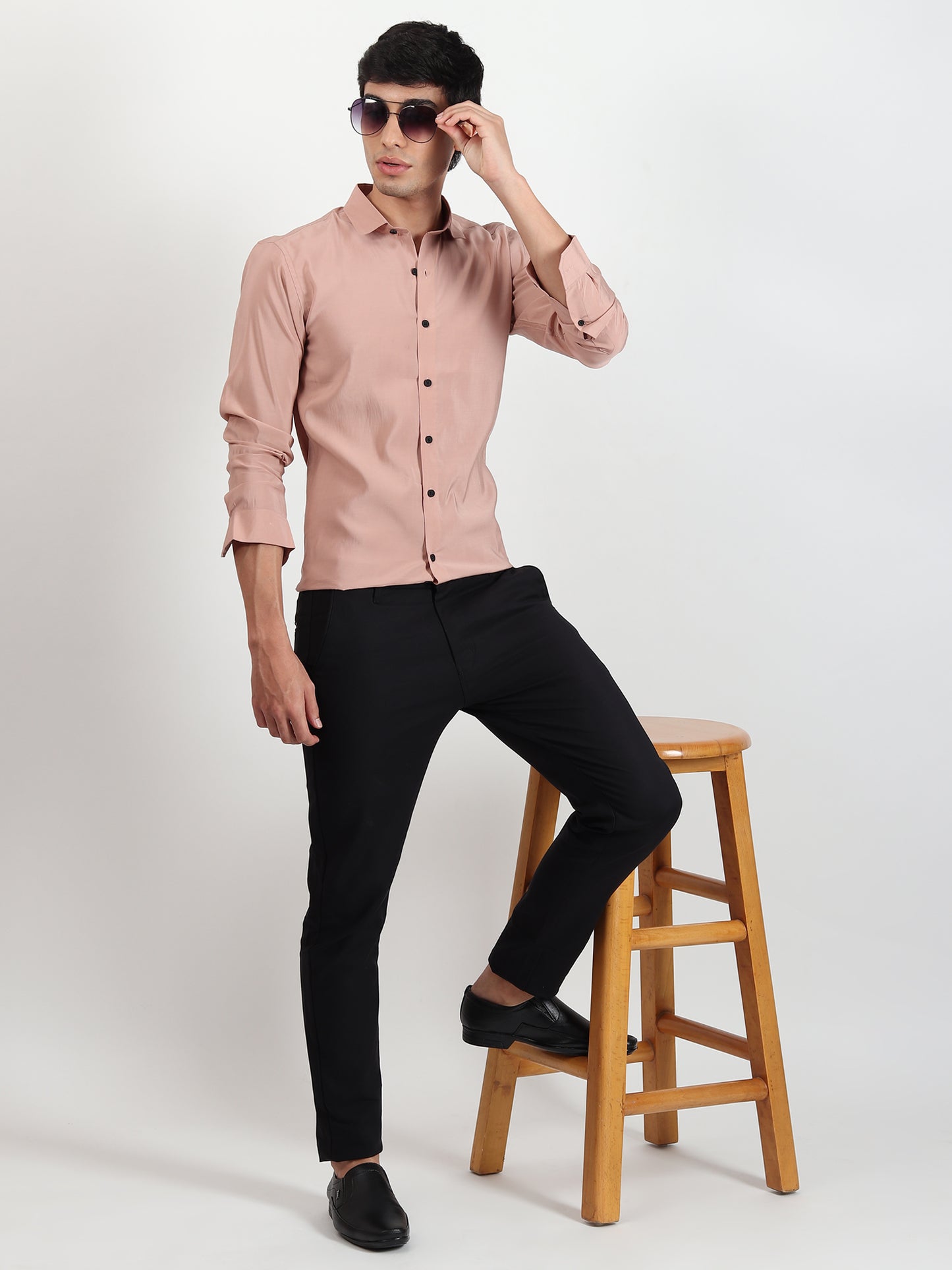 PEACH SOLID SLIM FIT SHIRT