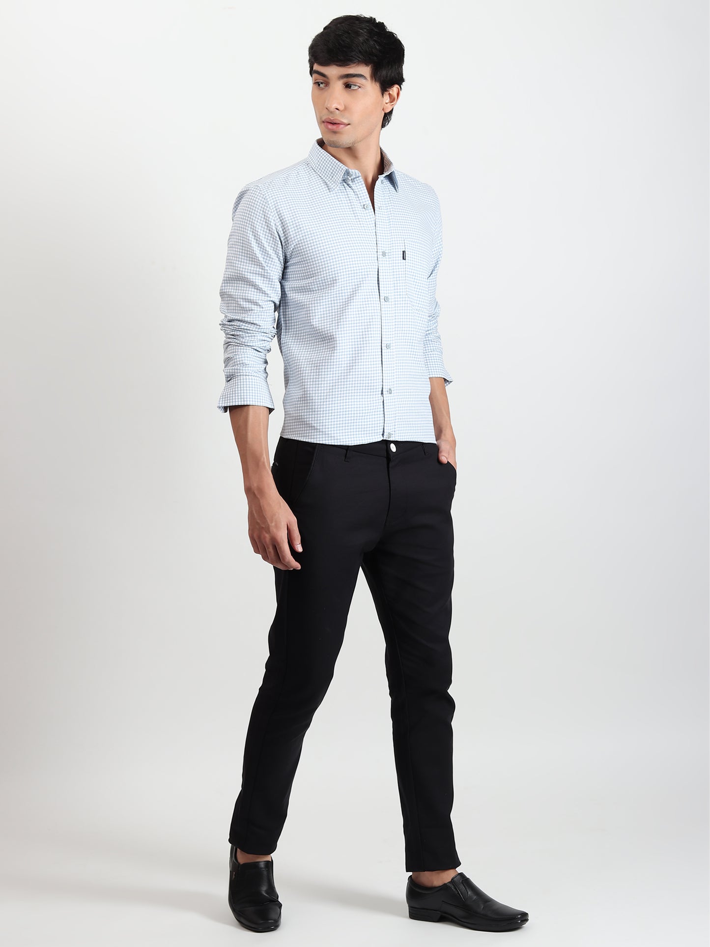 LIGHT BLUE CHECKED SLIM FIT SHIRT